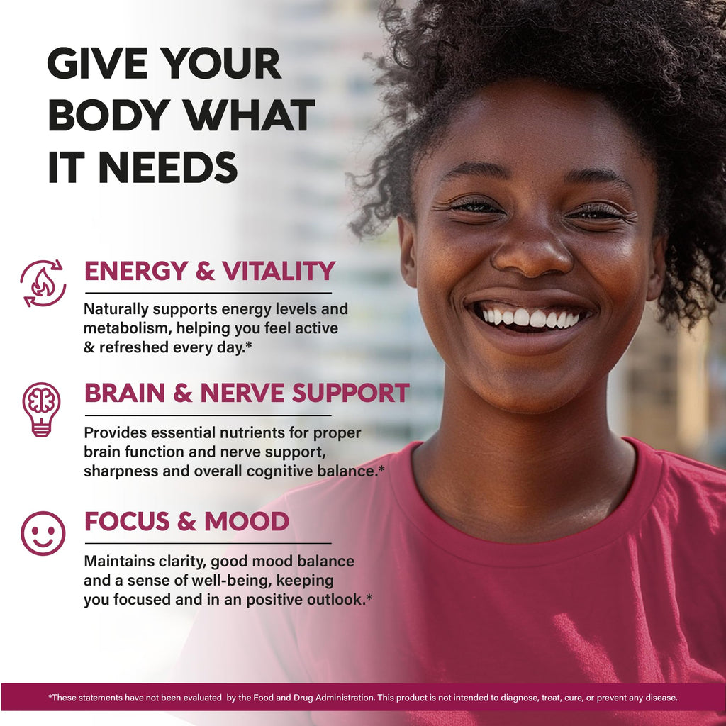 Vitamin B Complex Supplement for Energy & Brain Support – 60 Caps