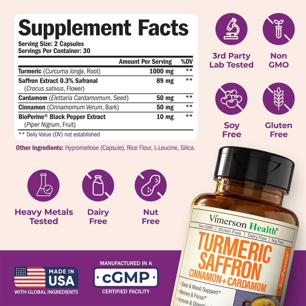 Saffron & Turmeric Supplement – Mood & Joint Support, 60 Caps