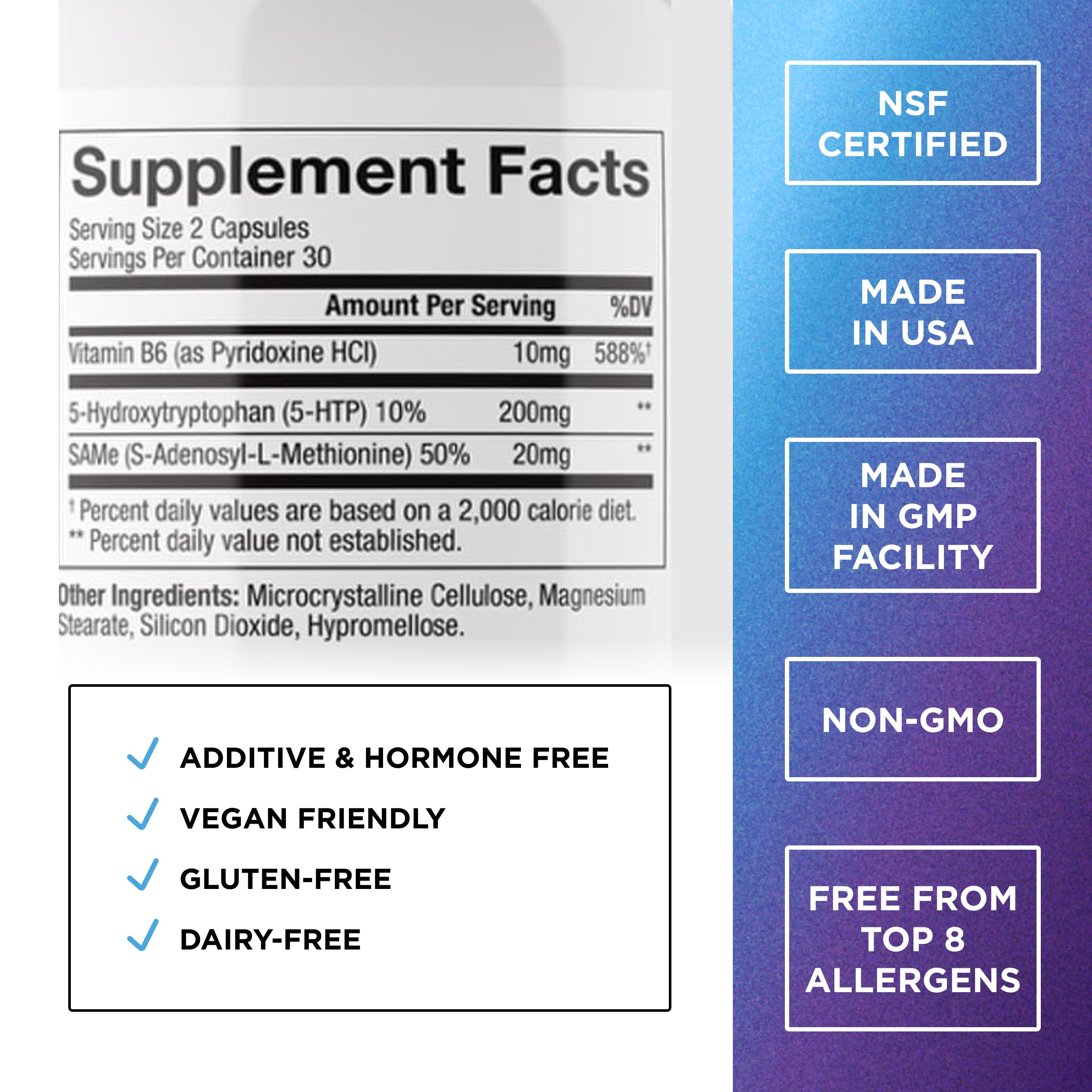 5-HTP 200mg + SAM-e Sleep & Mood Support Capsules with B6