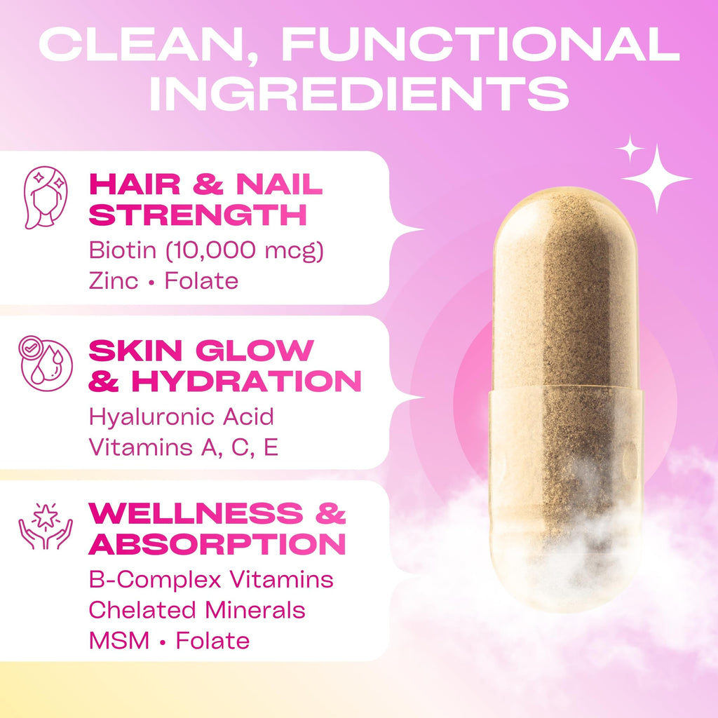 Hair Skin Nails Vitamins Biotin 10000mcg Iron 90 Capsules