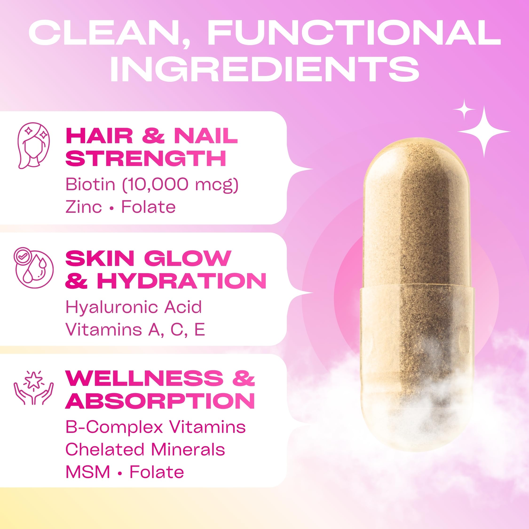 Hair Skin Nails Vitamins Biotin 10000mcg Iron 90 Capsules