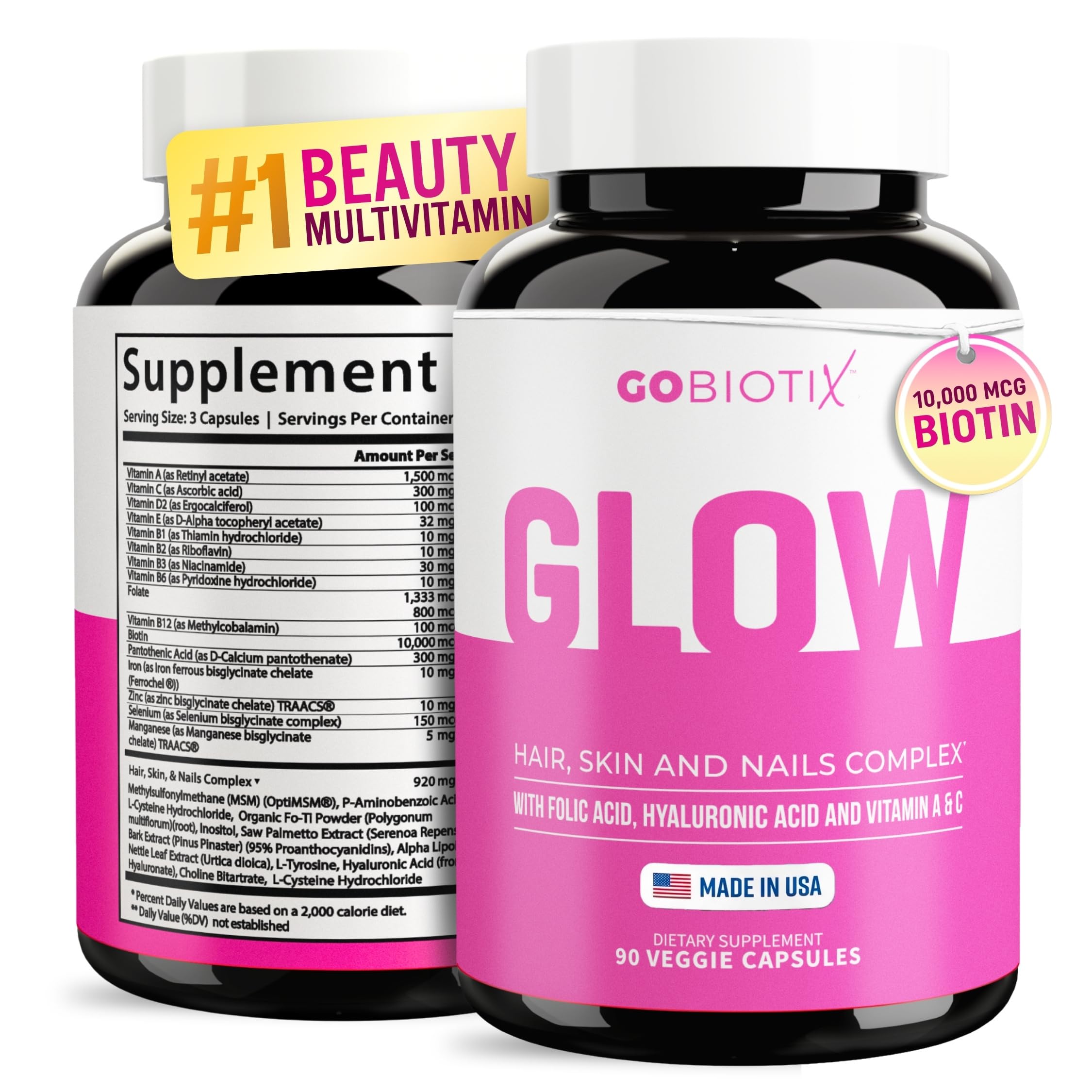 Hair Skin Nails Vitamins Biotin 10000mcg Iron 90 Capsules