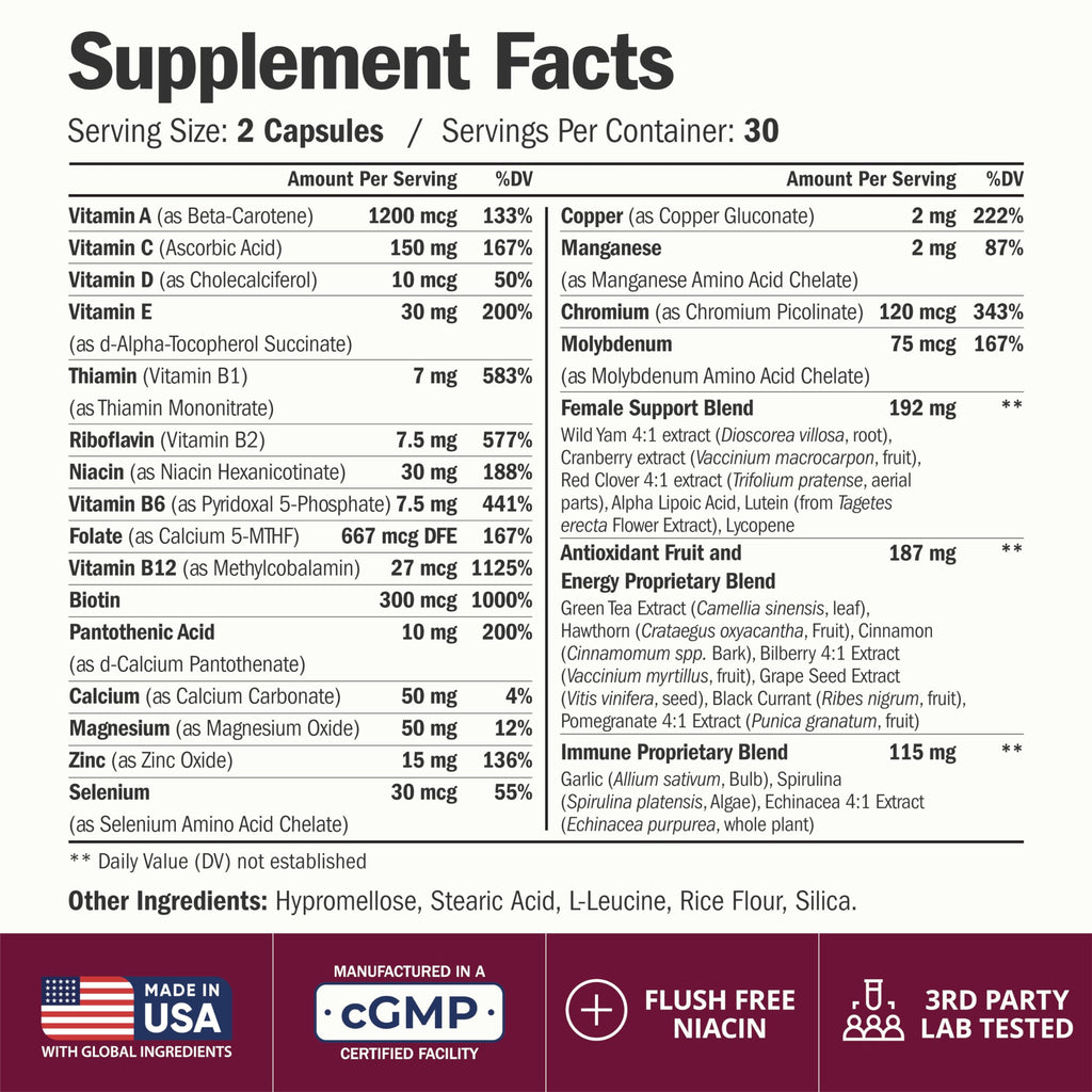 Women’s Multivitamin Methylated Chelated Energy Support 60 Capsules