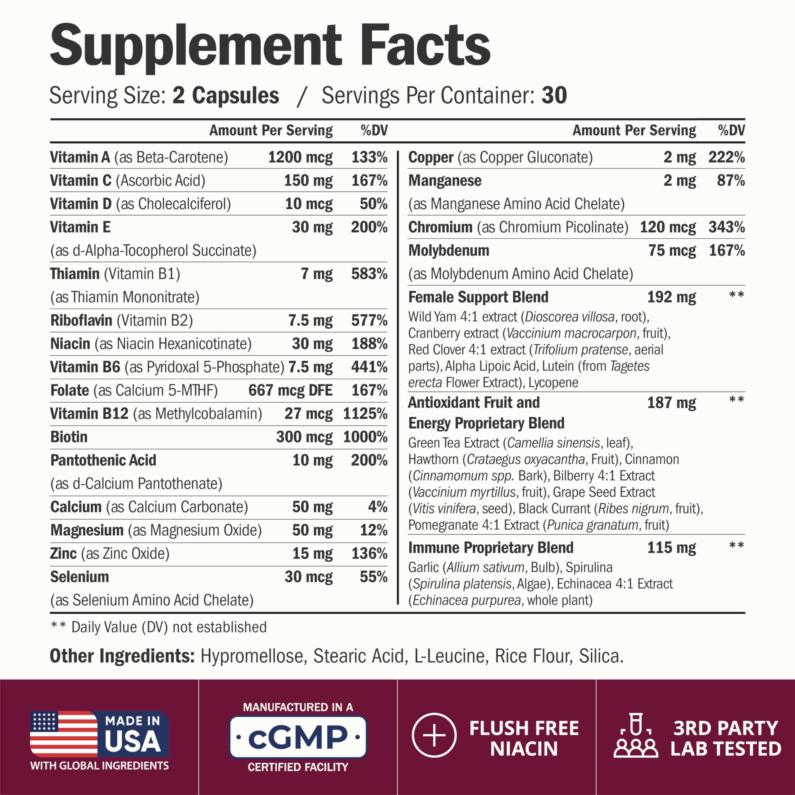 Women’s Multivitamin Methylated Chelated Energy Support 60 Capsules