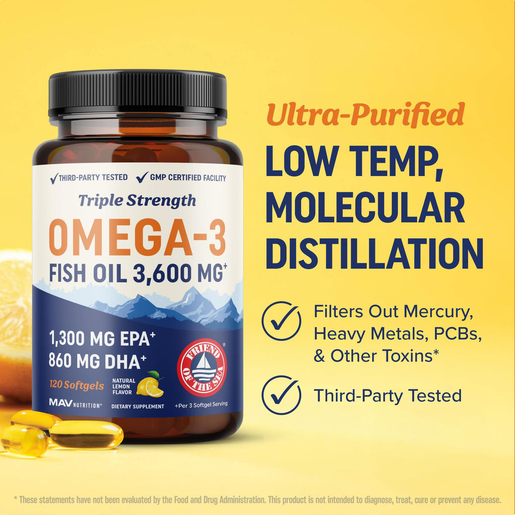 Omega-3 Fish Oil 3600mg High DHA EPA for Heart, Brain & Joint Support