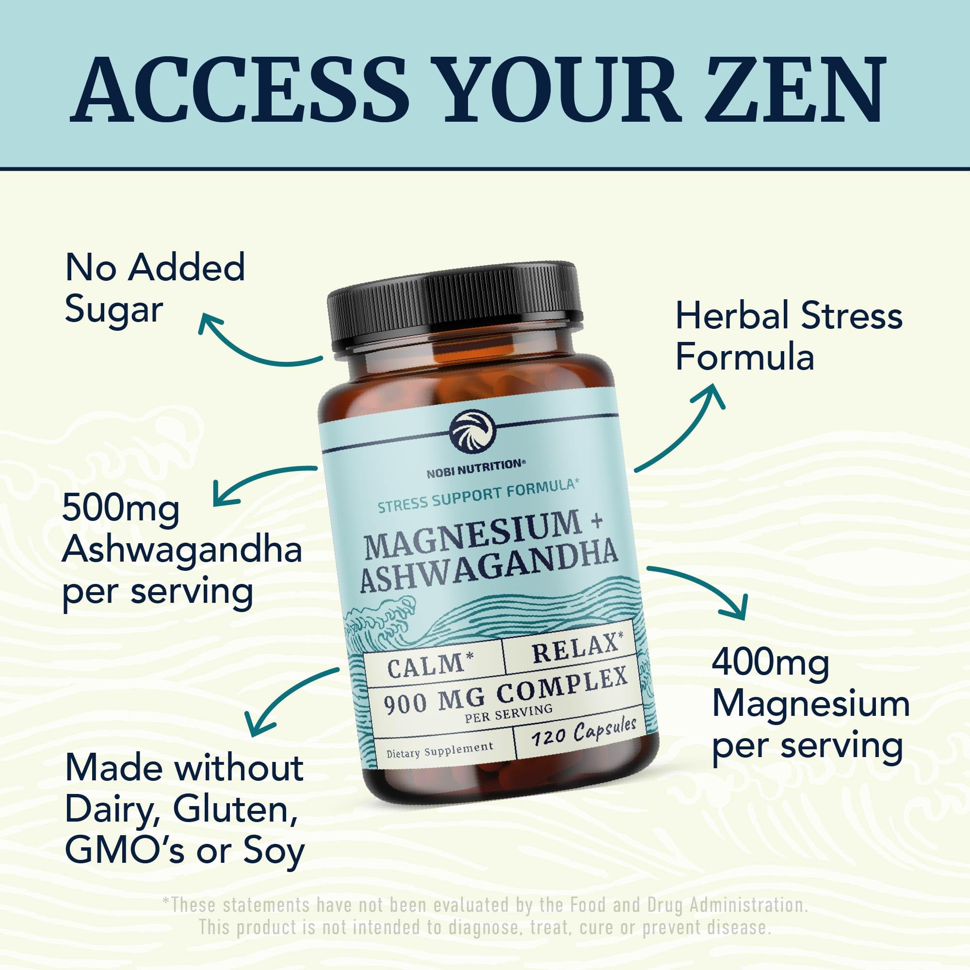Magnesium & Ashwagandha Supplement for Calm, Sleep & Stress Support 120 Ct