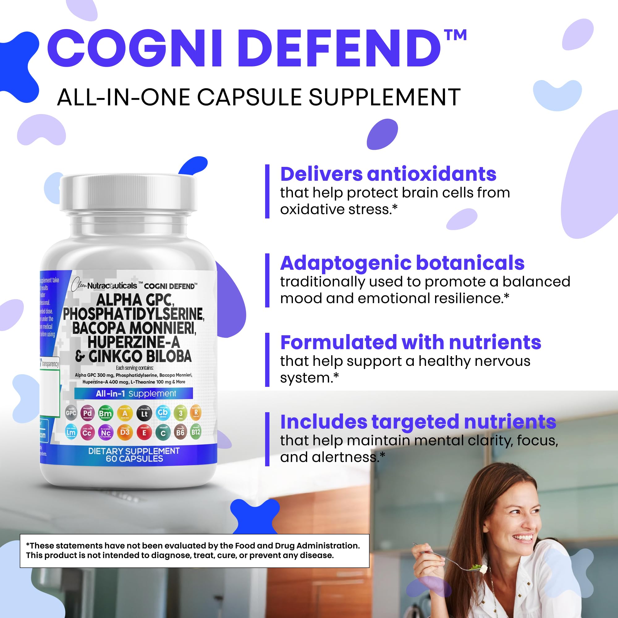 Nootropic Brain Supplement with Alpha GPC, Bacopa & Ginkgo for Focus & Memory