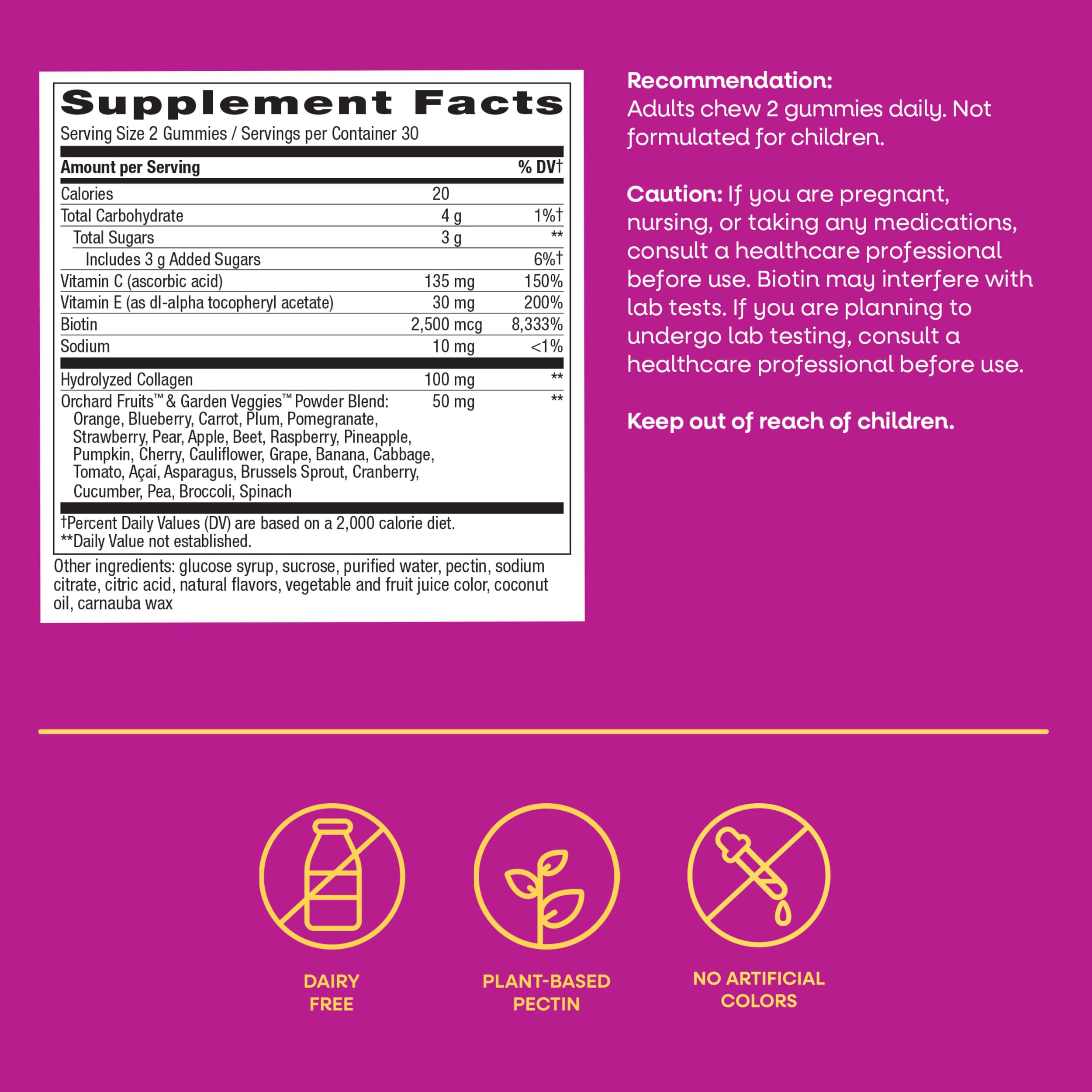 Hair Skin Nails Gummies Collagen Biotin 60 Count