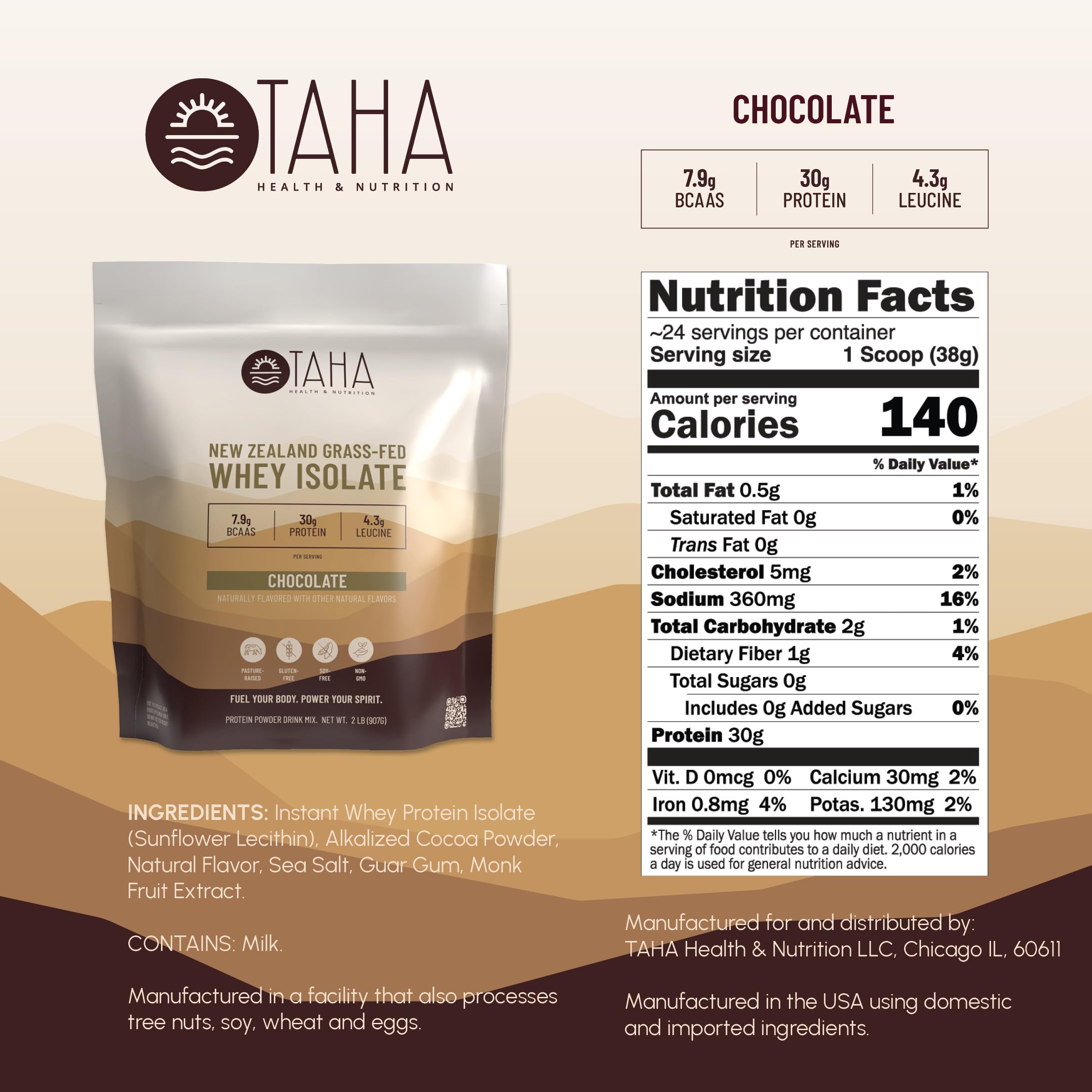 Chocolate Whey Protein Isolate 30g Grass-Fed 2lb