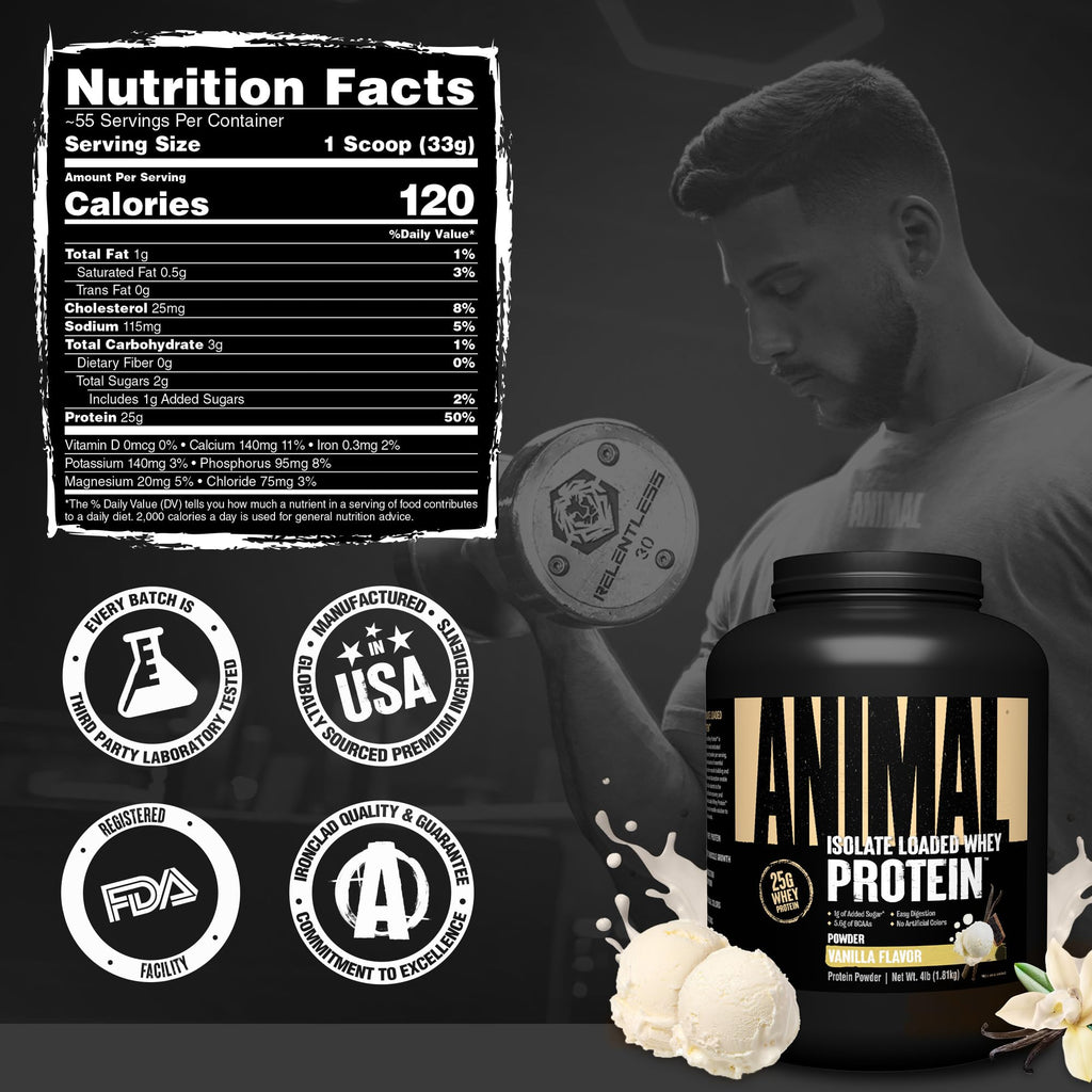 Whey Isolate Protein Powder | Vanilla | 4 lbs | 25g Protein, Digestive Enzymes | Pre & Post Workout