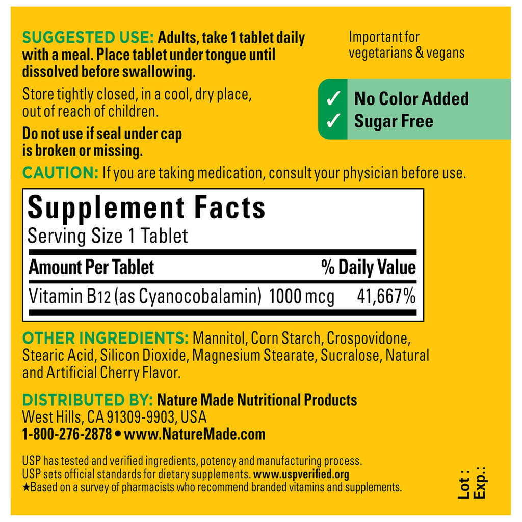 Vitamin B12 1000 mcg Sublingual Tablets – Energy Support, 150 Count
