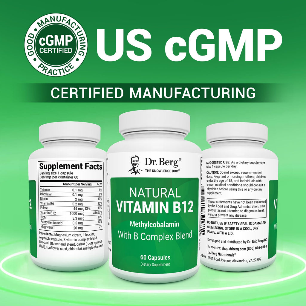 Vitamin B12 1000 mcg with B Complex – Energy & Nerve Support, 60 Ct
