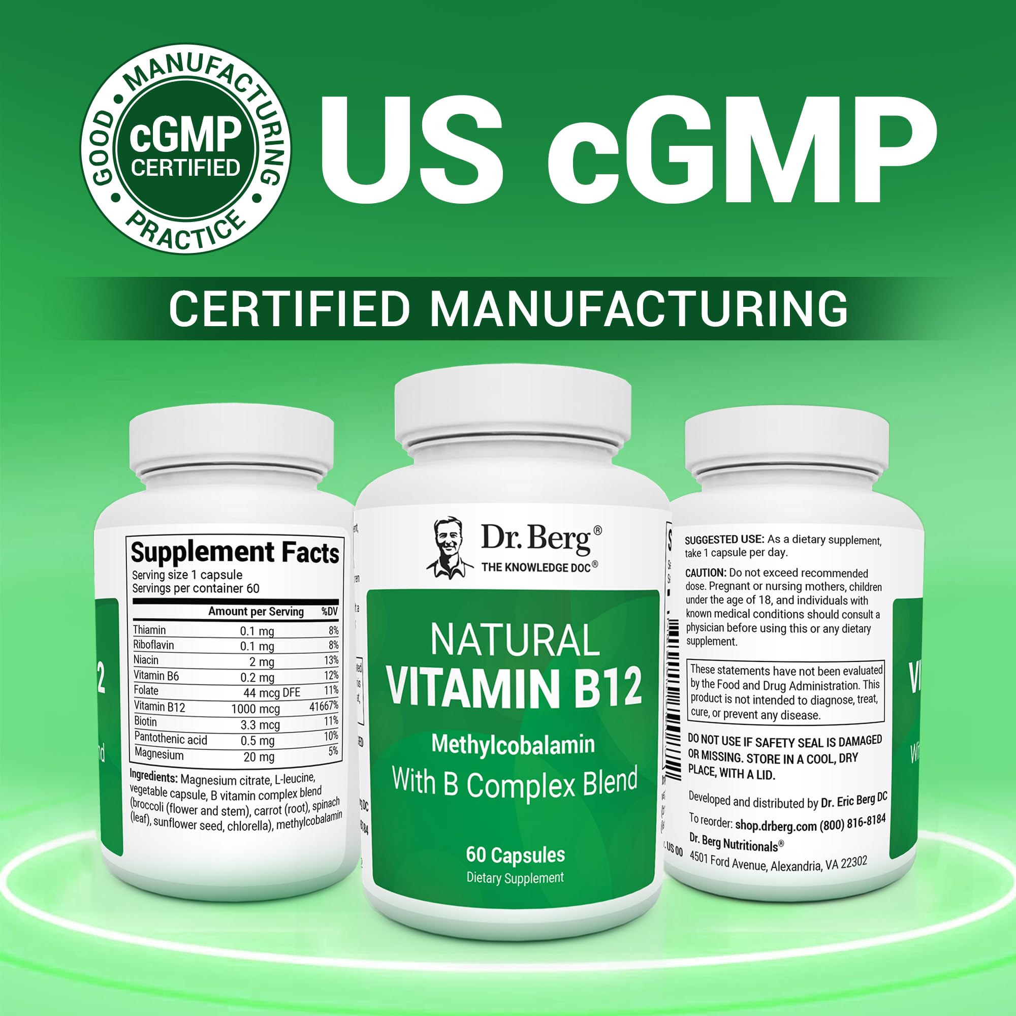 Vitamin B12 1000 mcg with B Complex – Energy & Nerve Support, 60 Ct