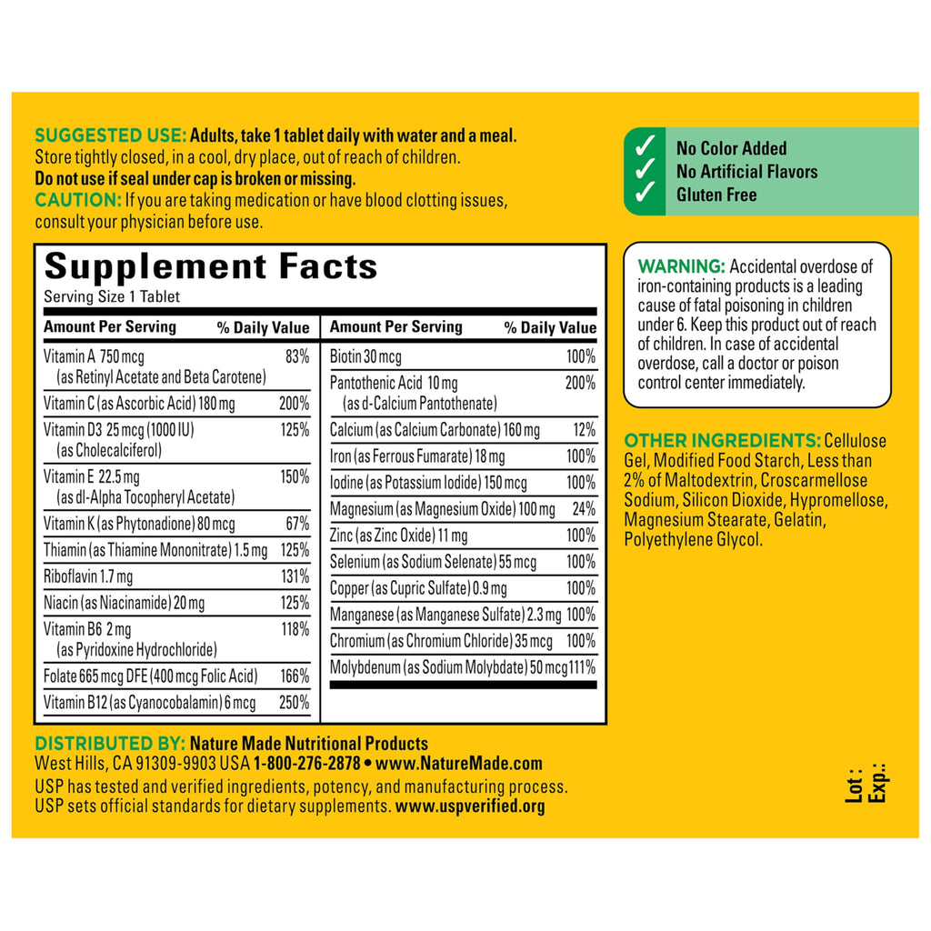 Adult Multivitamin Tablets with Iron Daily Support 130 Count