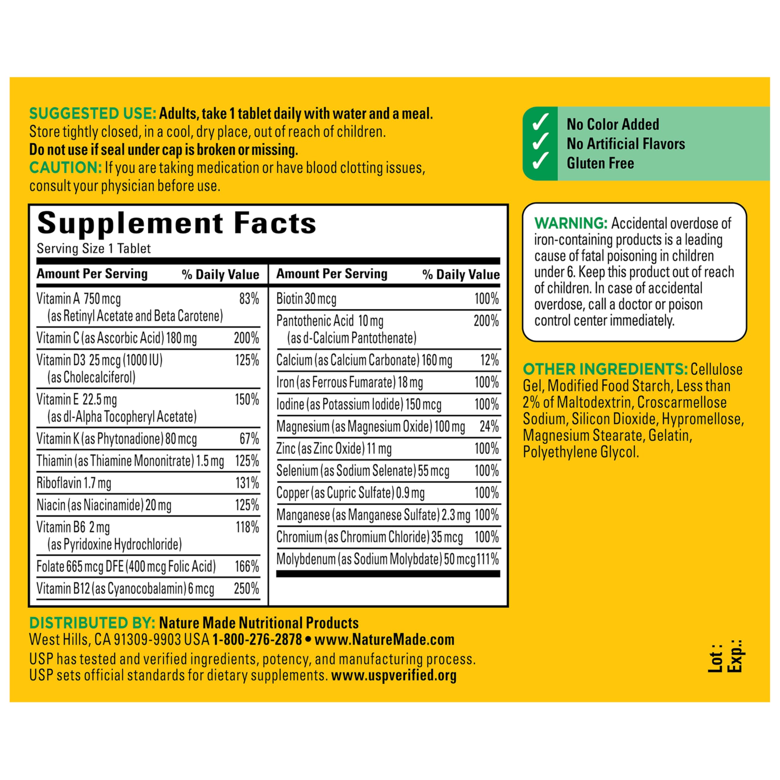 Adult Multivitamin Tablets with Iron Daily Support 130 Count