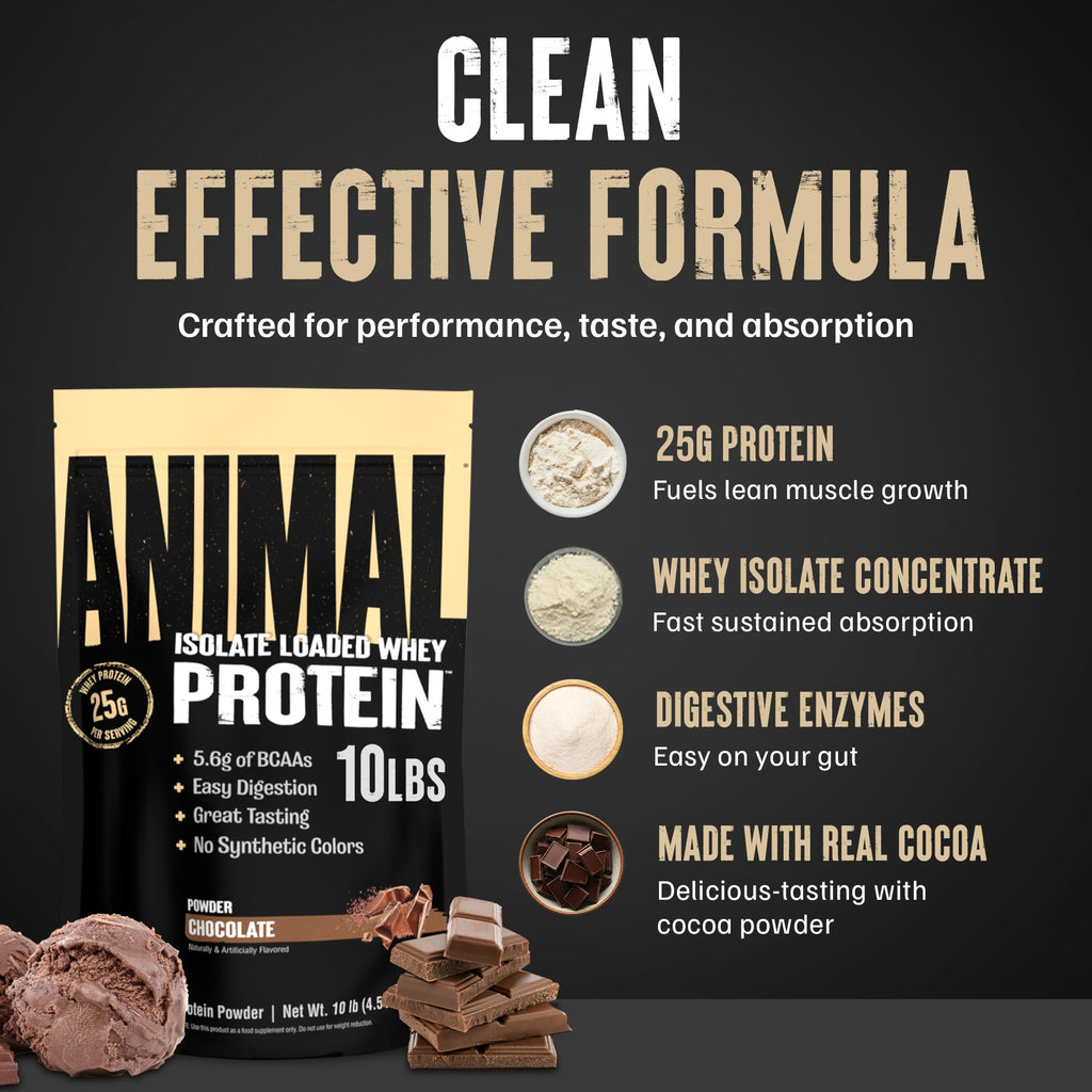 Whey Protein Isolate Chocolate 25g Protein Low Sugar 10 lb