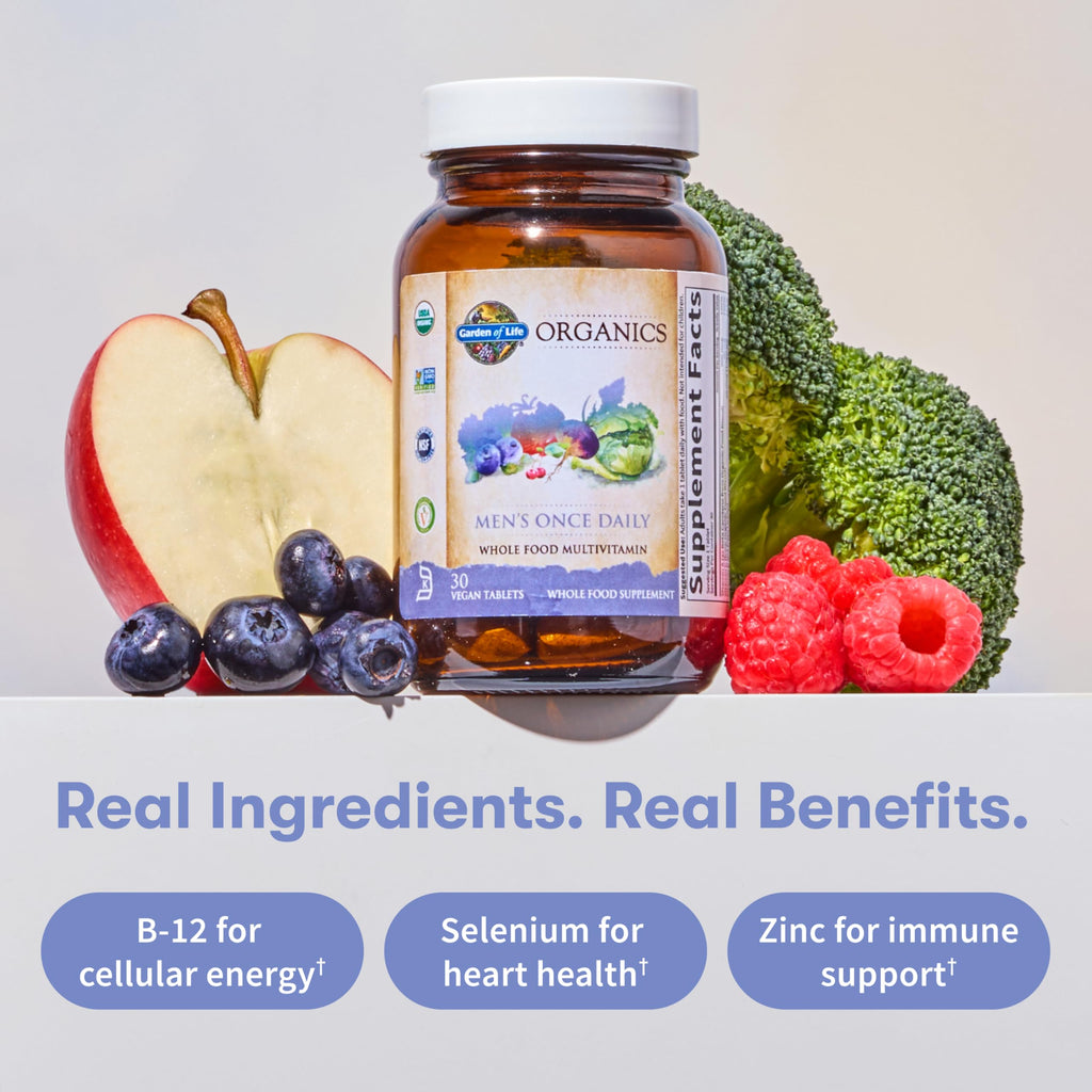 Men's Whole Food Daily Multivitamin – Organic, Vitamin C, Zinc, Vegan, 60 Tablets