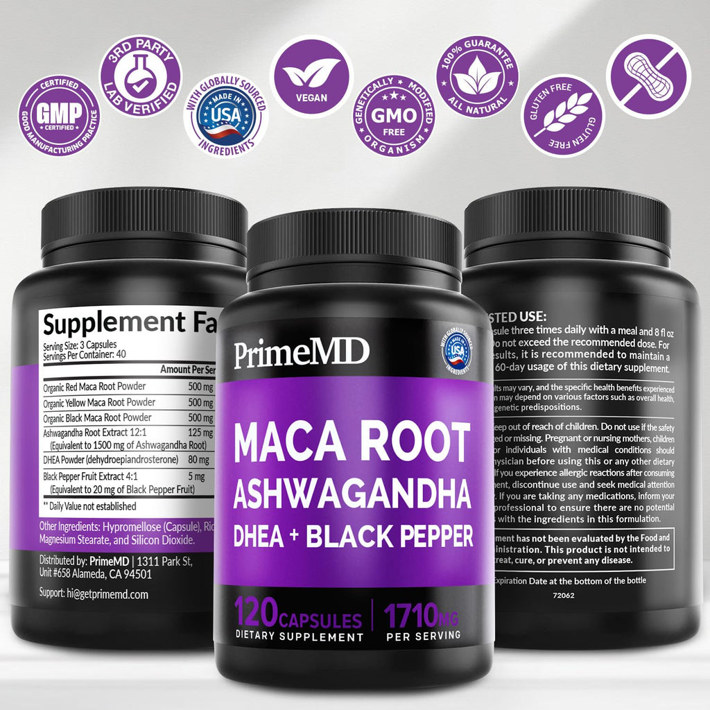 Maca Root & Ashwagandha Capsules for Energy, Mood & Hormone Support 120 Ct