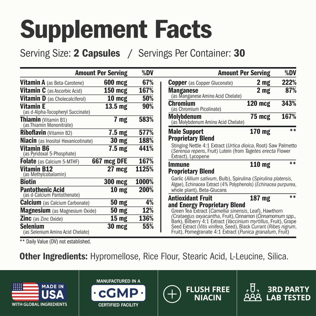 Men’s Multivitamin Methylated Chelated Energy Support 60 Capsules
