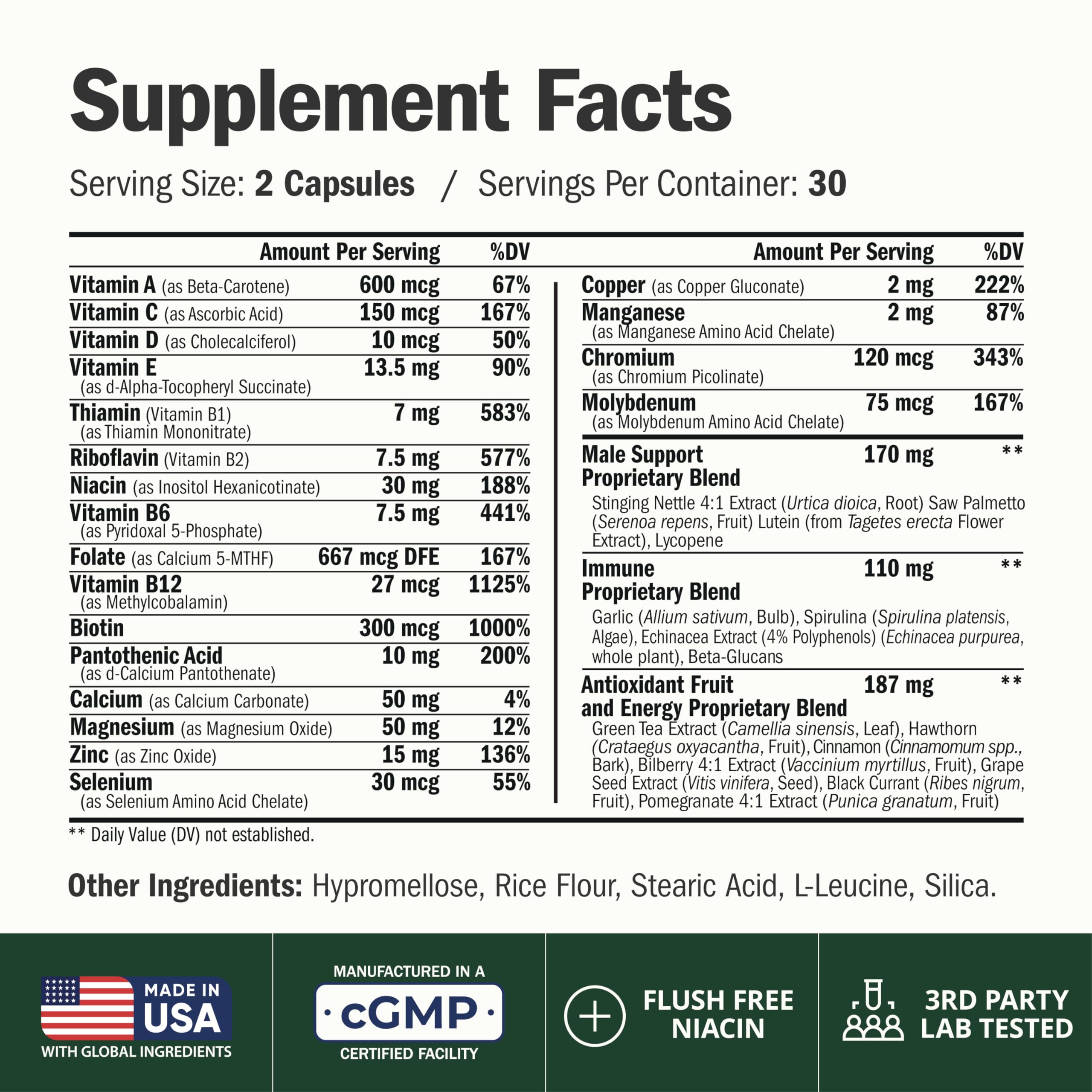 Men’s Multivitamin Methylated Chelated Energy Support 60 Capsules