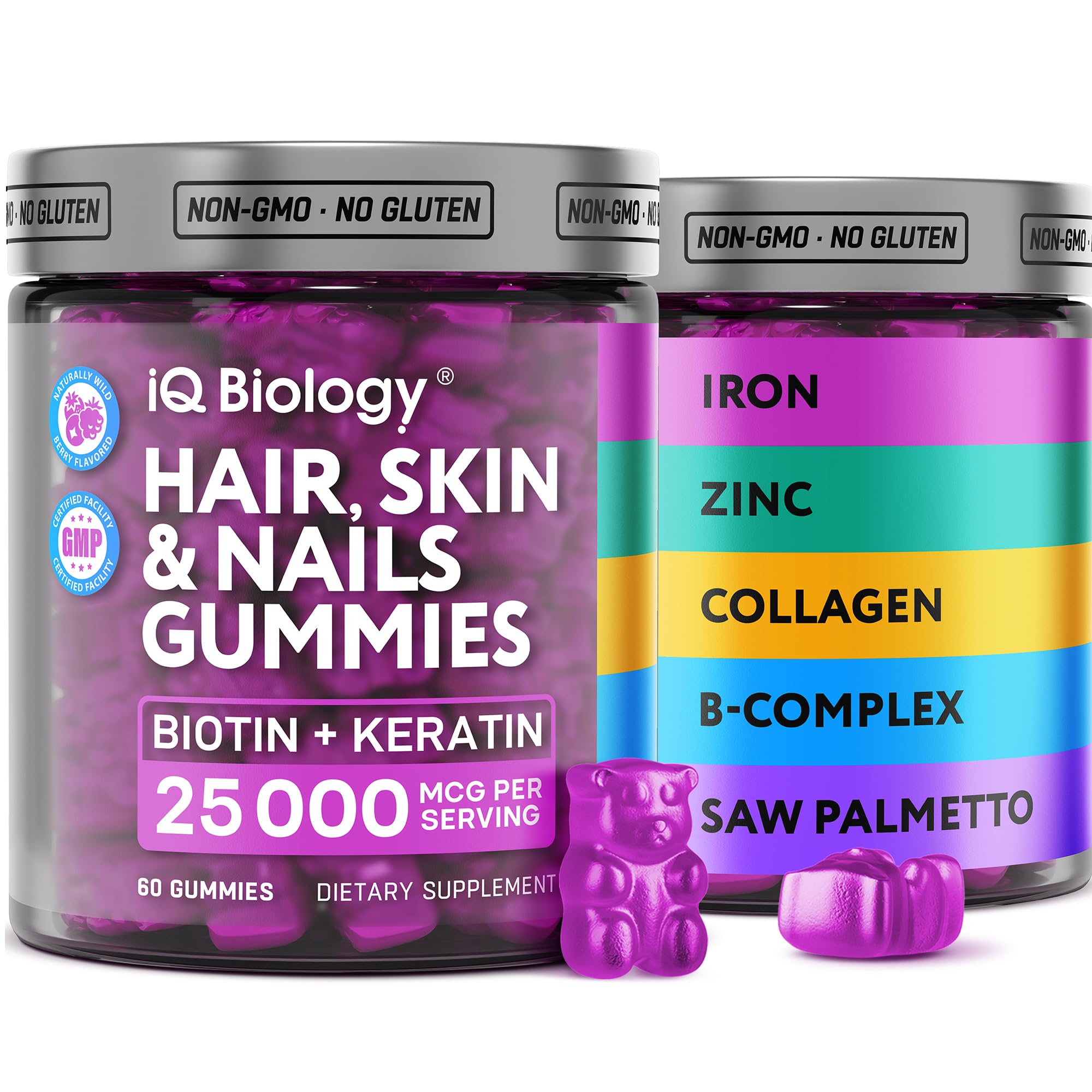 Biotin Gummies Hair Growth Collagen Keratin DHT 60 Count