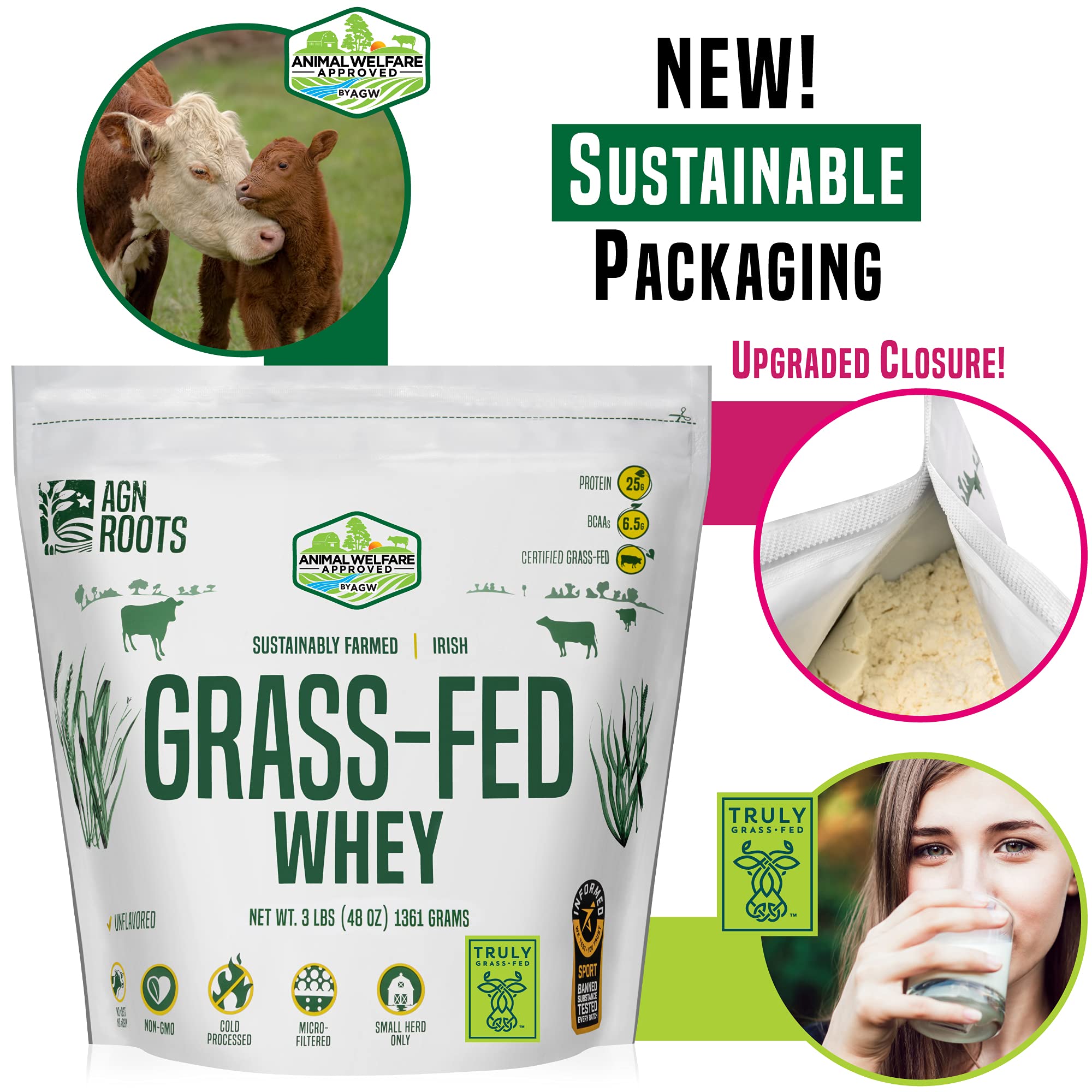 Grass Fed Whey Protein Isolate Unflavored 3 lb