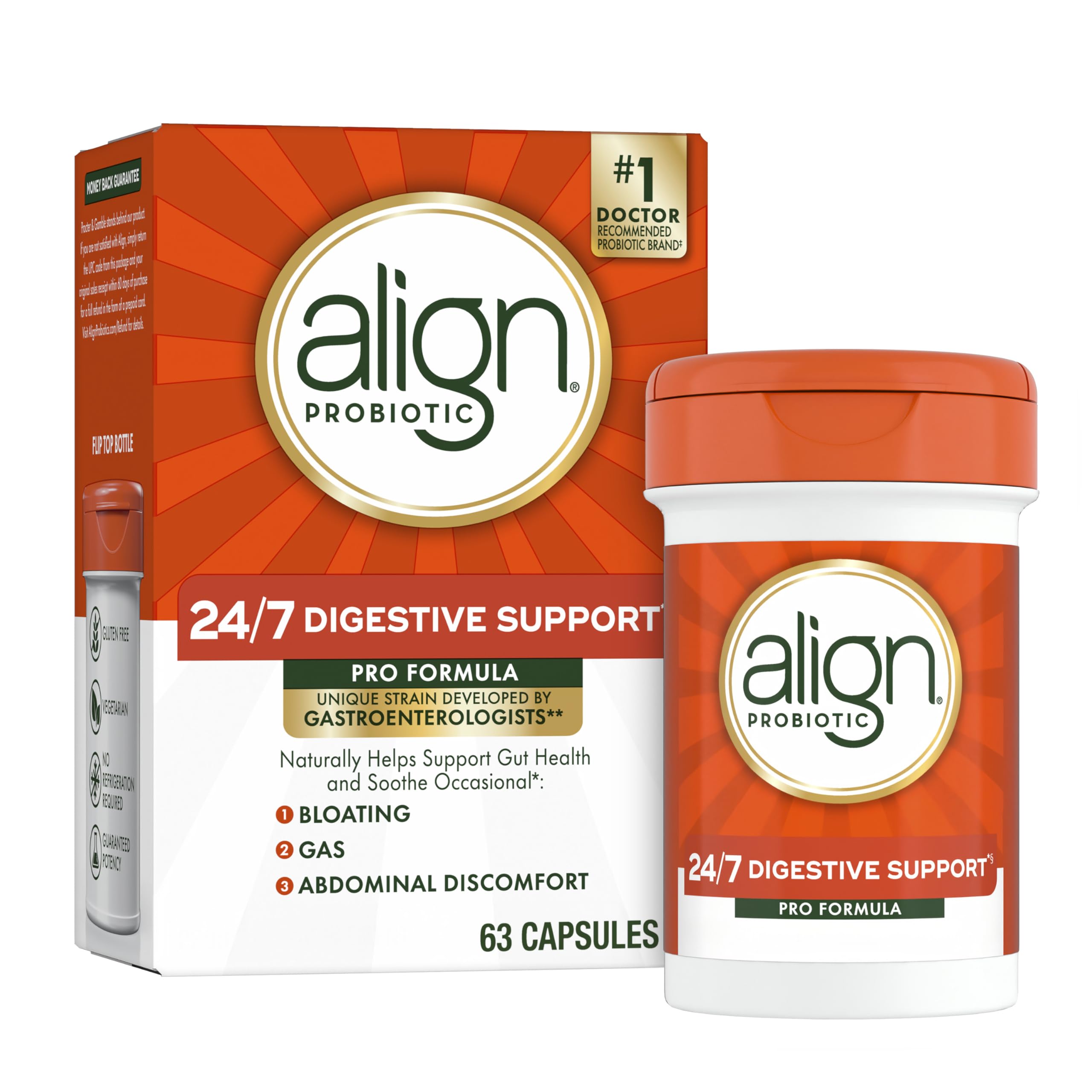 Probiotic Capsules for Digestive Health – Bloating Relief, 63 Count