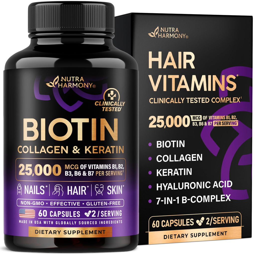 Biotin 25000mcg Hair Growth Collagen Keratin 60 Capsules