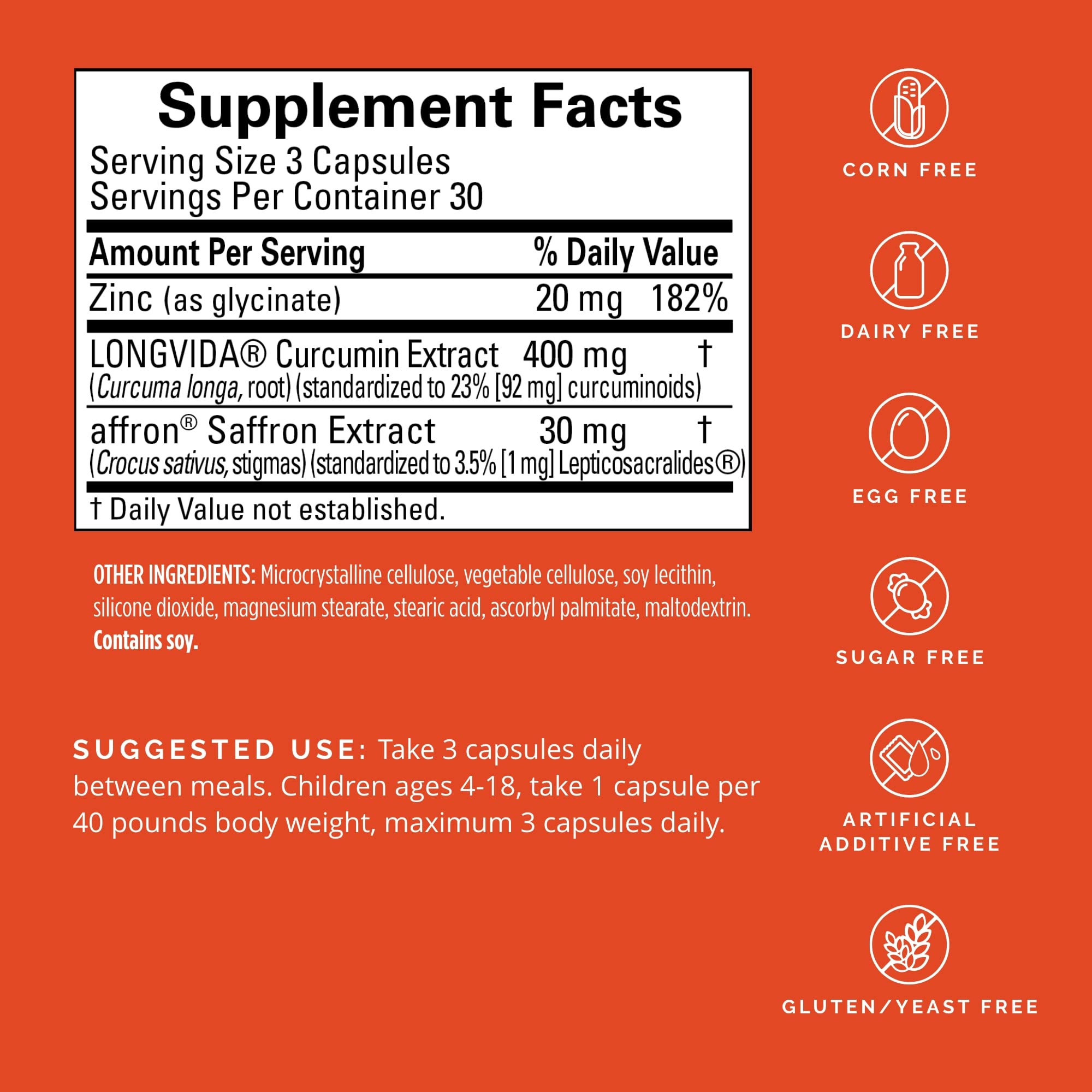 Saffron Supplement with Curcumin & Zinc – Mood Support, 90 Caps