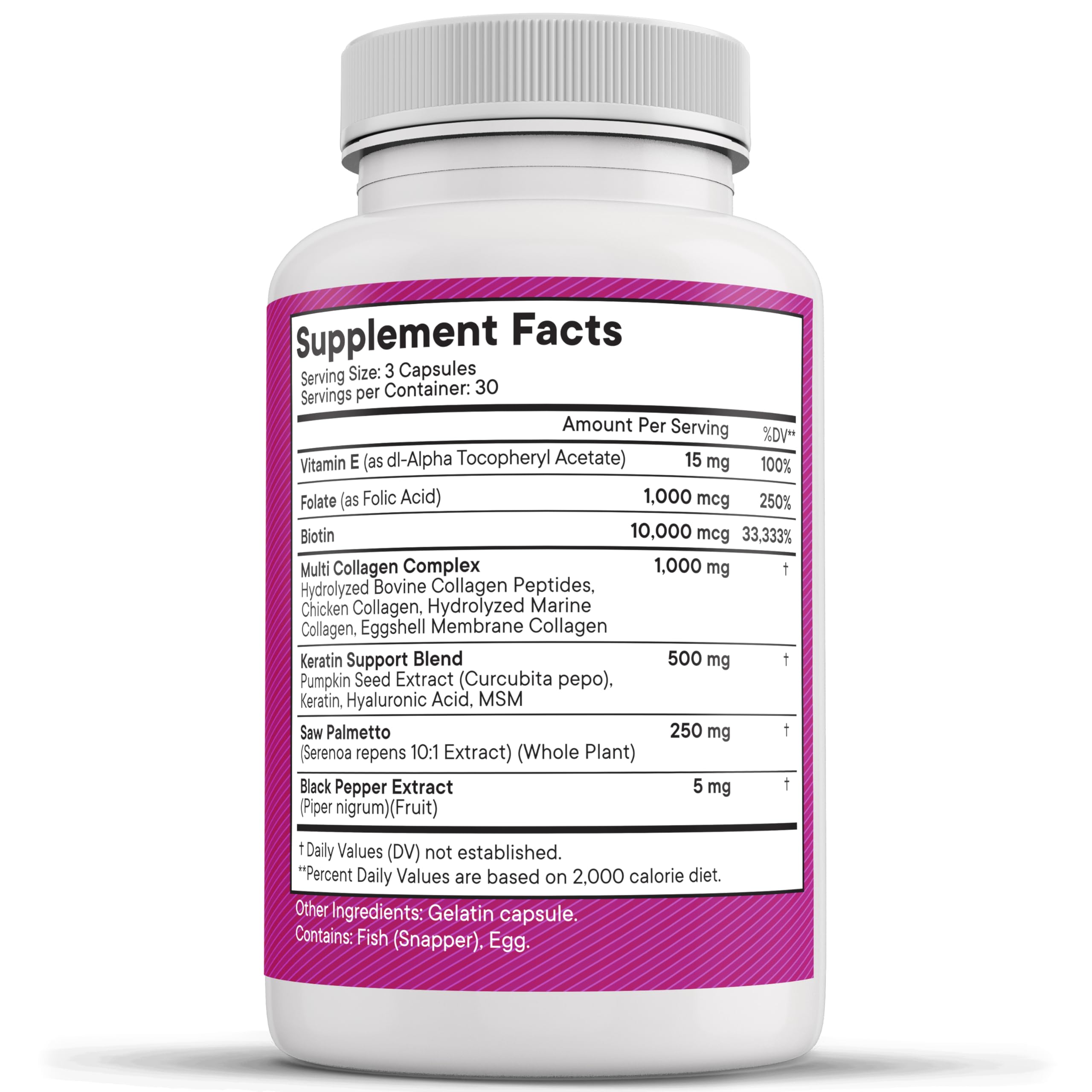 Hair Skin Nails Vitamins Collagen Biotin Keratin 90 Count