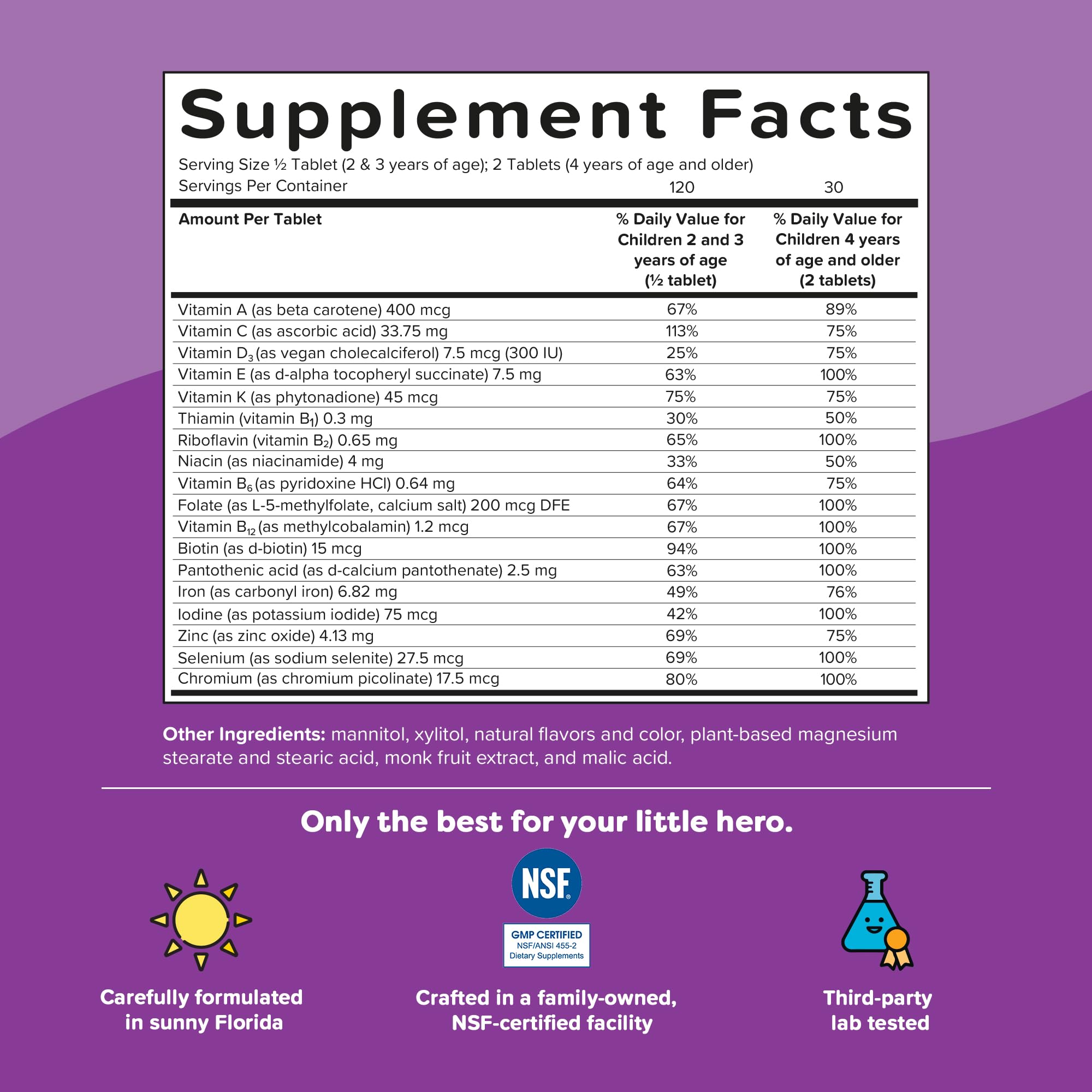Kids Multivitamin with Iron Dissolvable Zinc Vitamin C 60 Count - Cherry