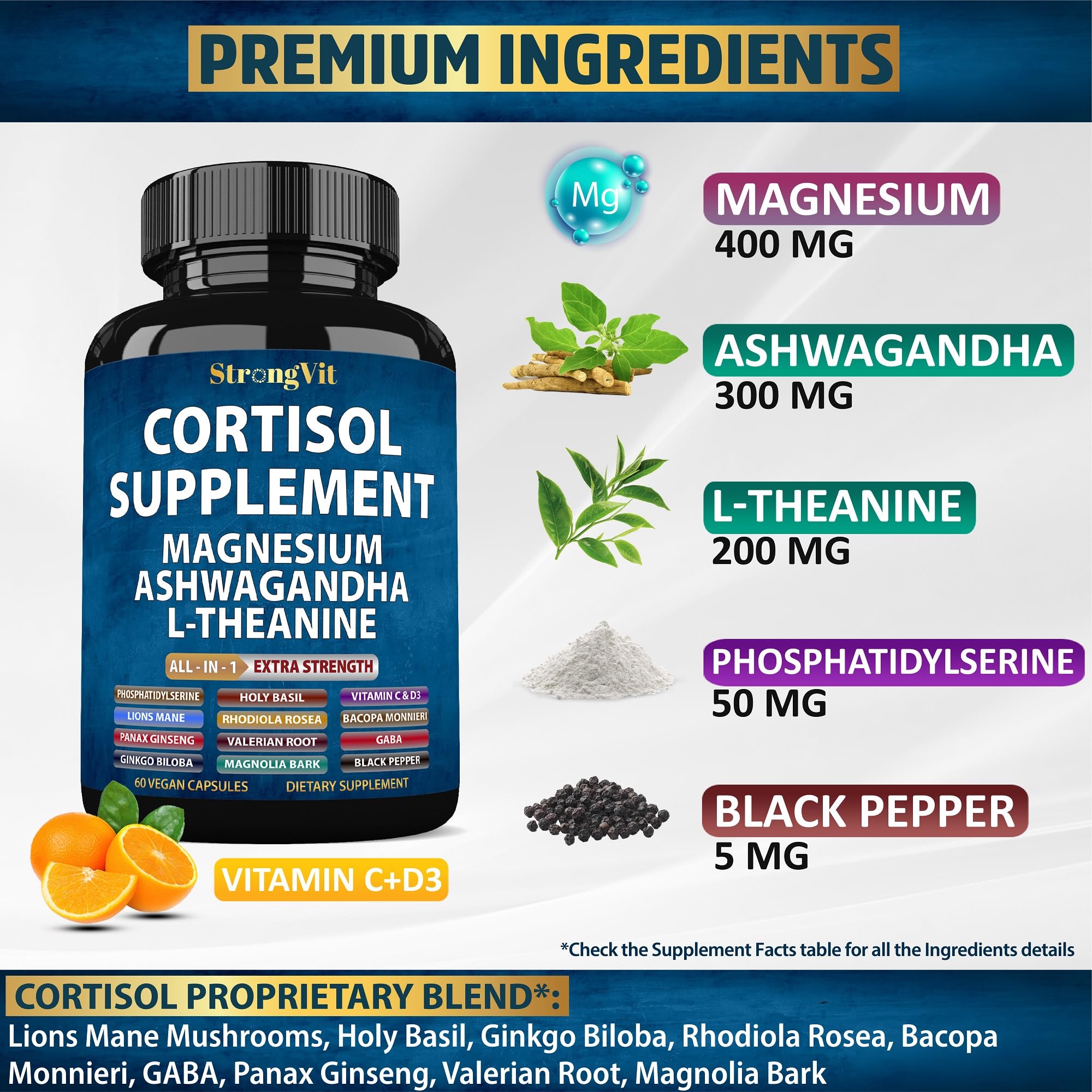 Cortisol Support Supplement with Ashwagandha, Magnesium & L-Theanine