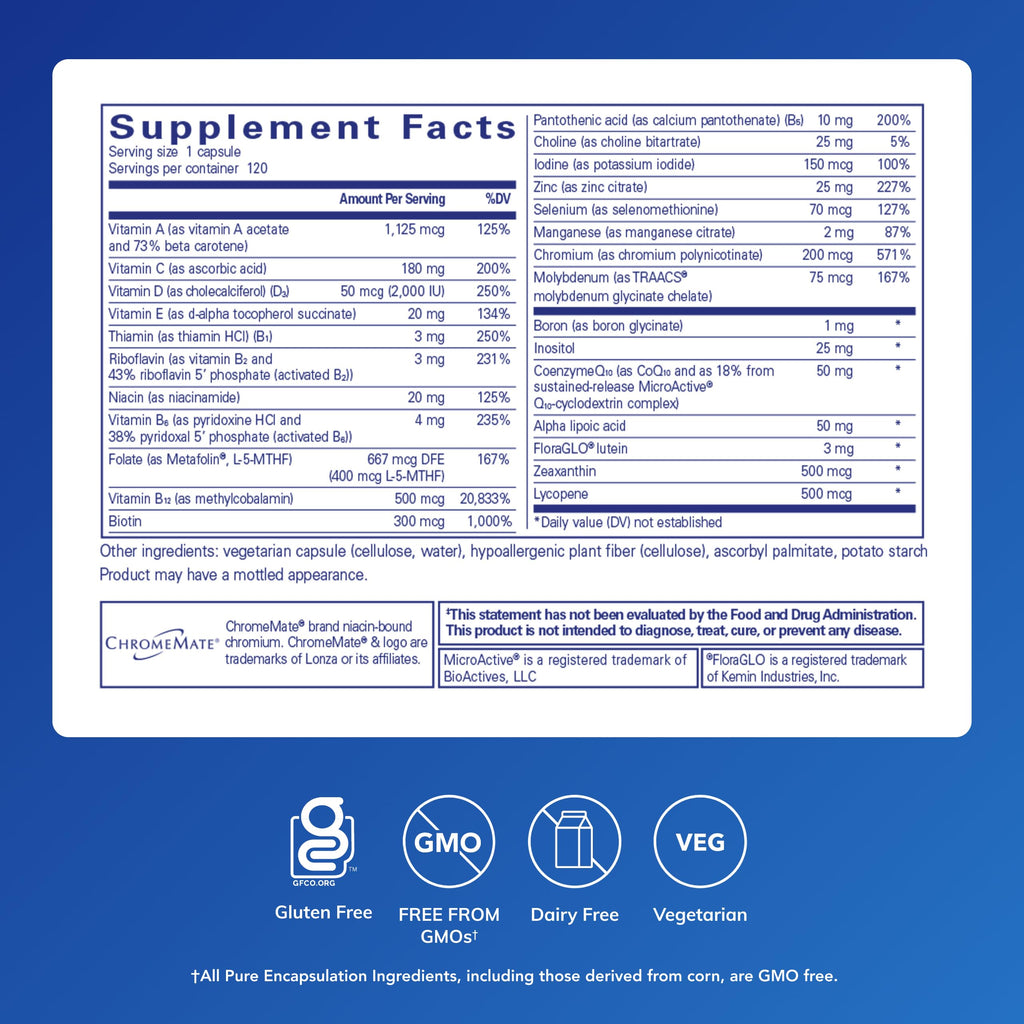 Once Daily Multivitamin – CoQ10, Lutein, Metafolin, Vision & Cognitive Support, 120 Capsules