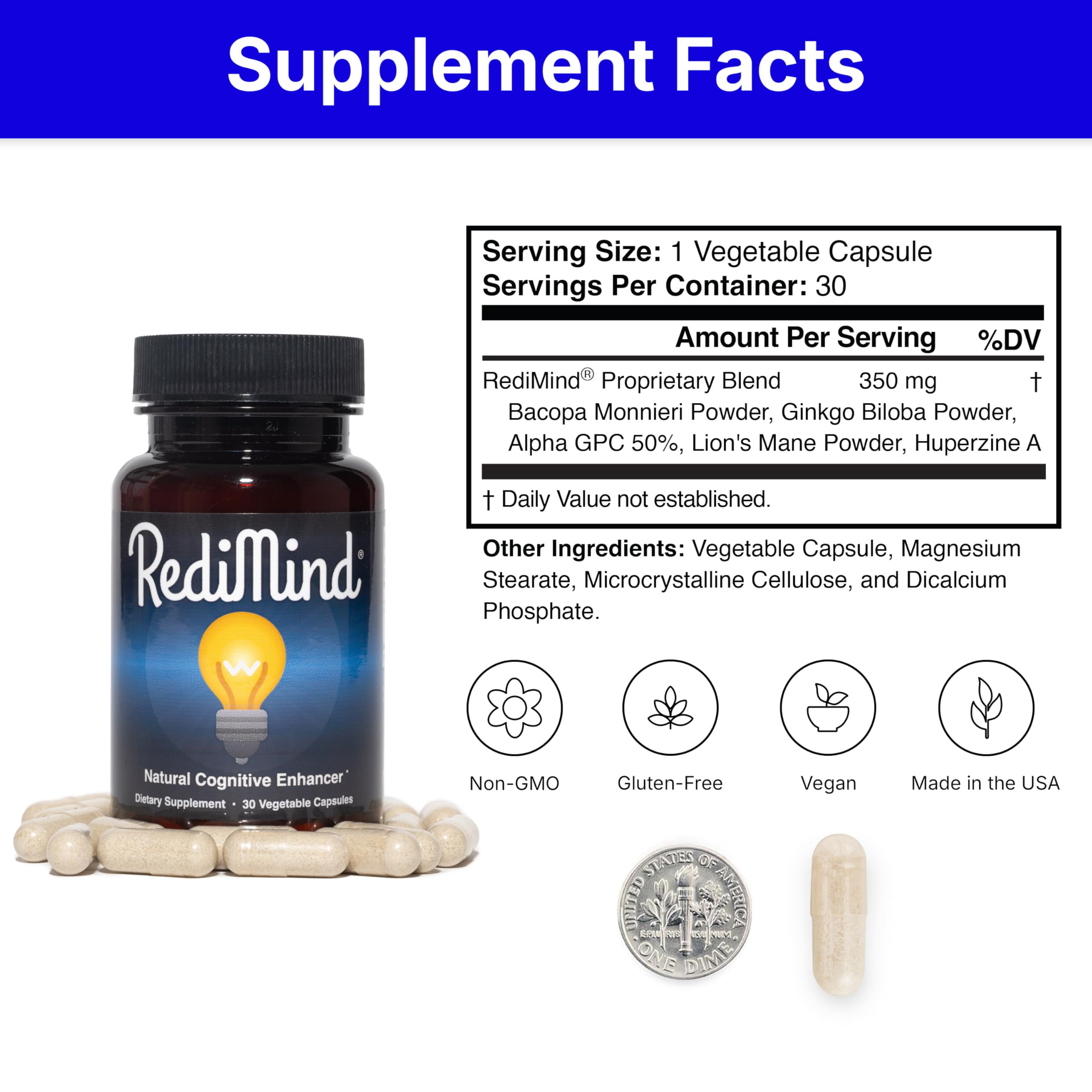 Cognitive Enhancement Capsules for Memory, Focus & Brain Support Vegan