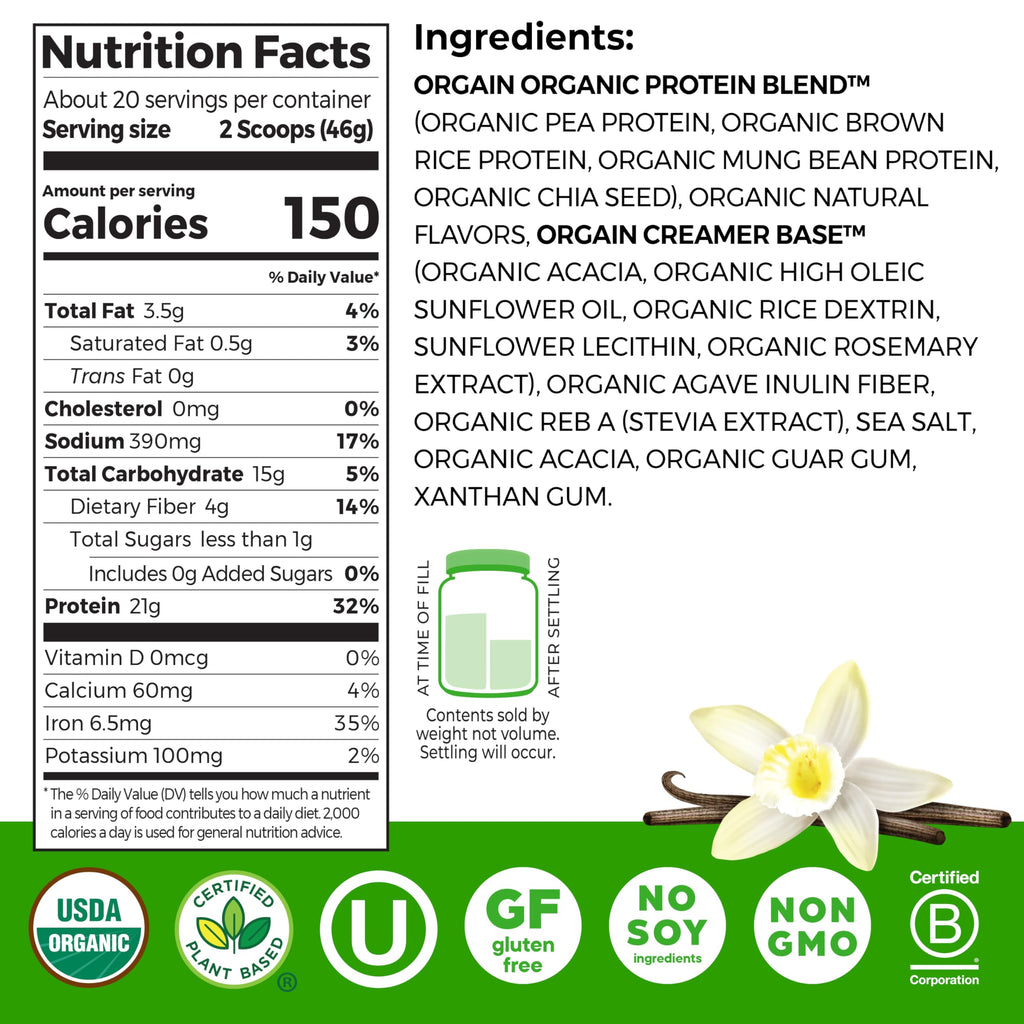 Vanilla Organic Plant Based Protein Powder