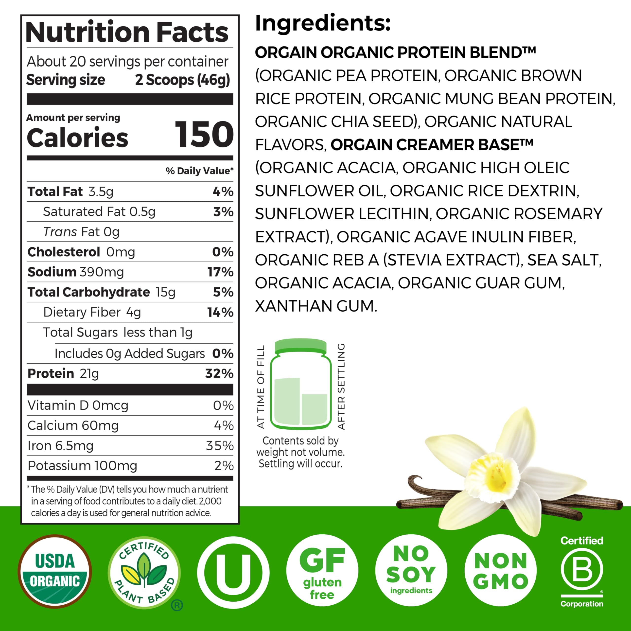 Vanilla Organic Plant Based Protein Powder
