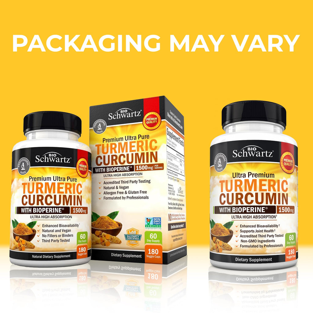 Turmeric Curcumin 1500mg Capsules with Black Pepper for Joint Support 180 Ct