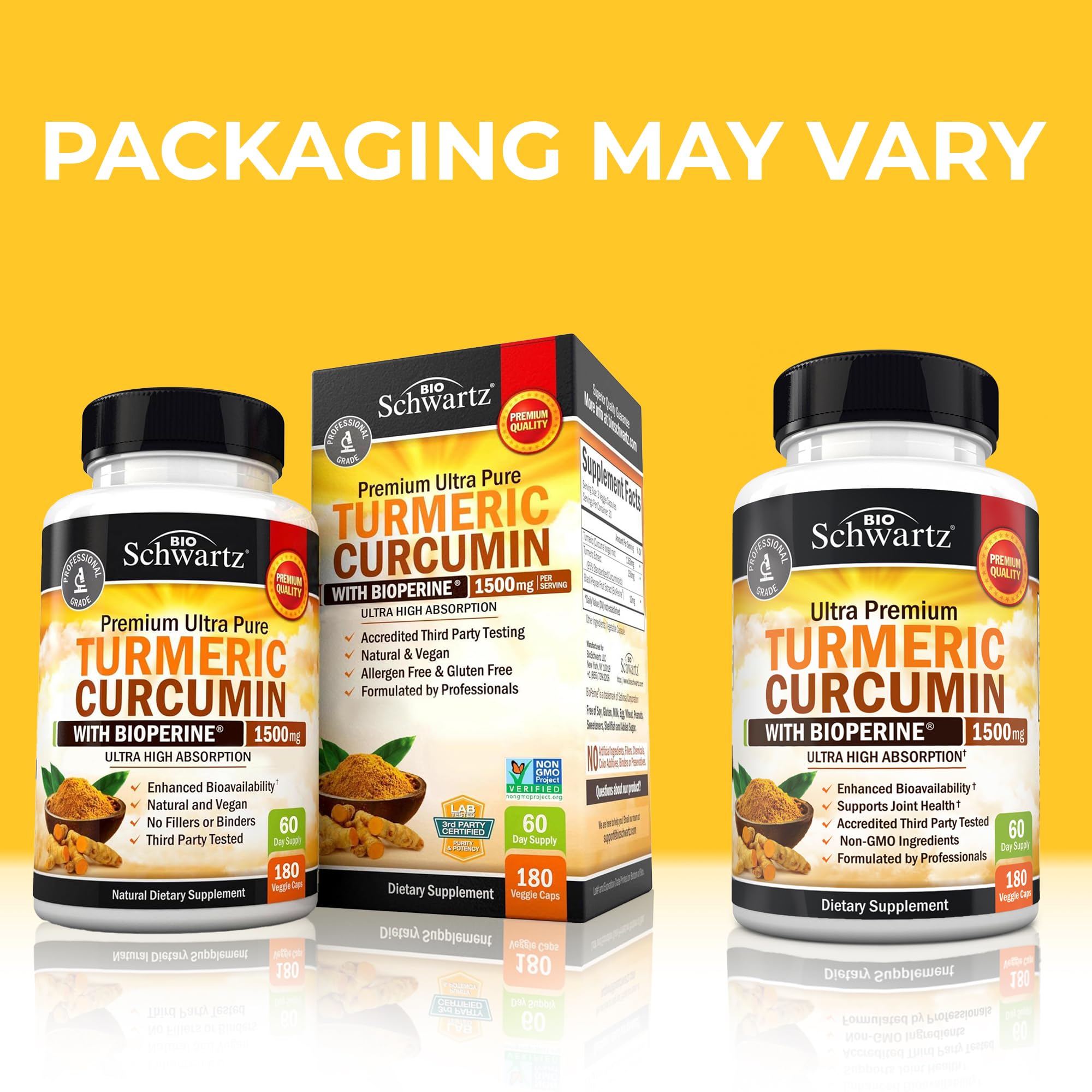 Turmeric Curcumin 1500mg Capsules with Black Pepper for Joint Support 180 Ct