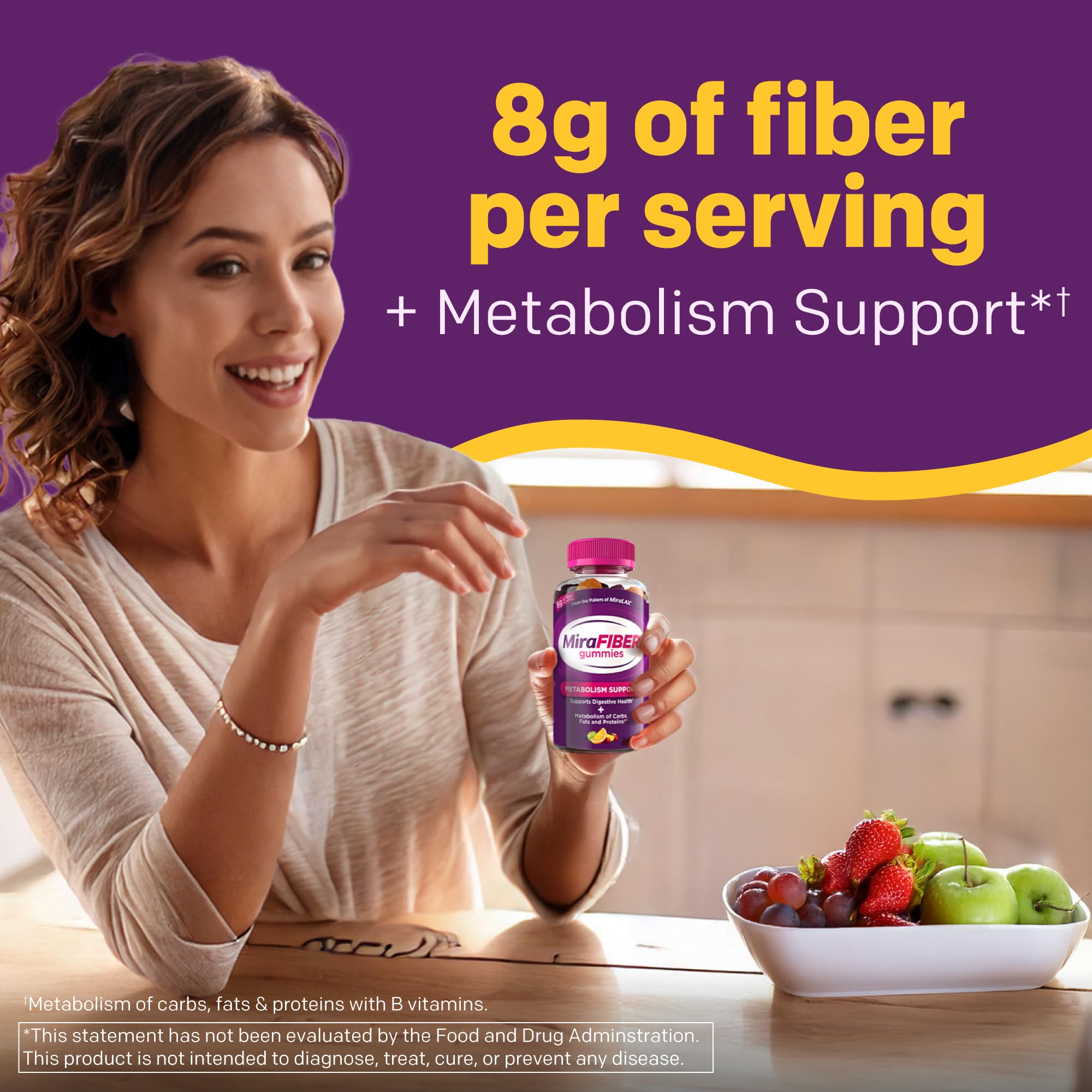 Prebiotic Fiber Gummies 8g with B Vitamins – Gut Support, 72 Count