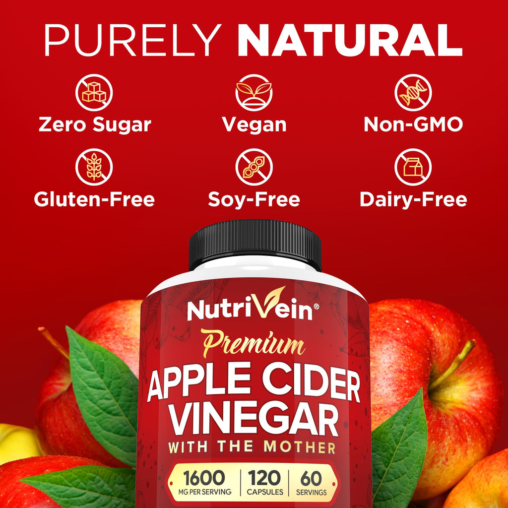Apple Cider Vinegar Capsules 1600mg for Digestion, Detox & Metabolism Support 120 Ct