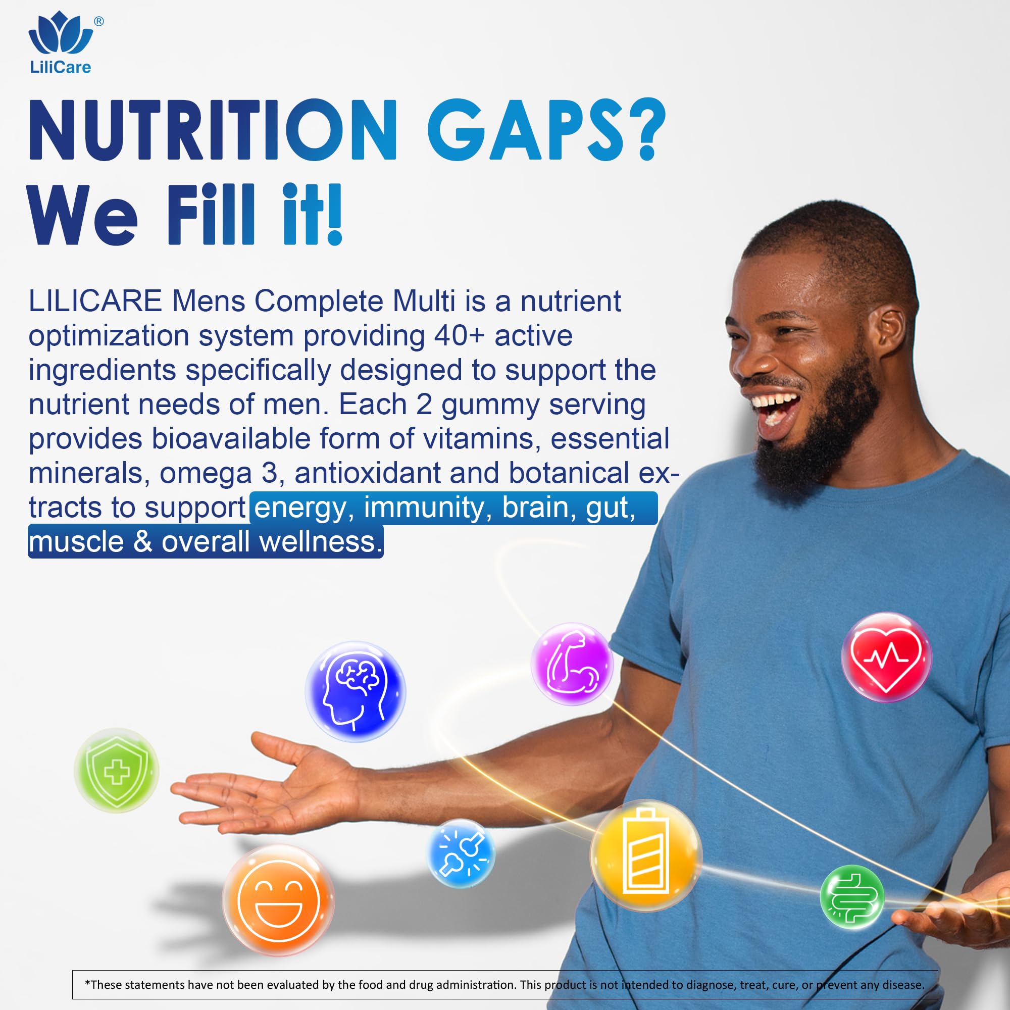 Men's Multivitamin Gummies – B Complex, Omega 3, Probiotic, Sugar Free, 60ct