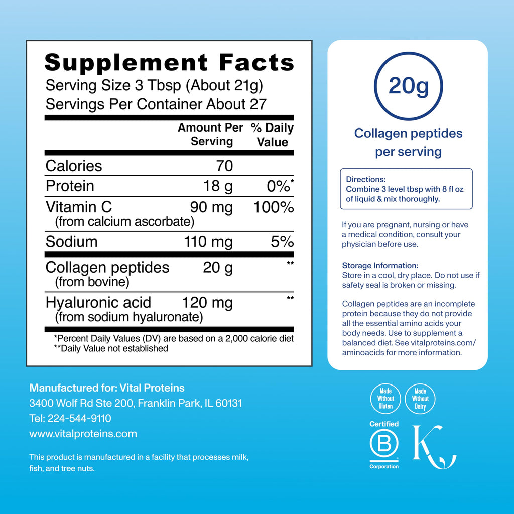 Collagen Peptides Powder with Hyaluronic Acid & Vitamin C – 27 Servings