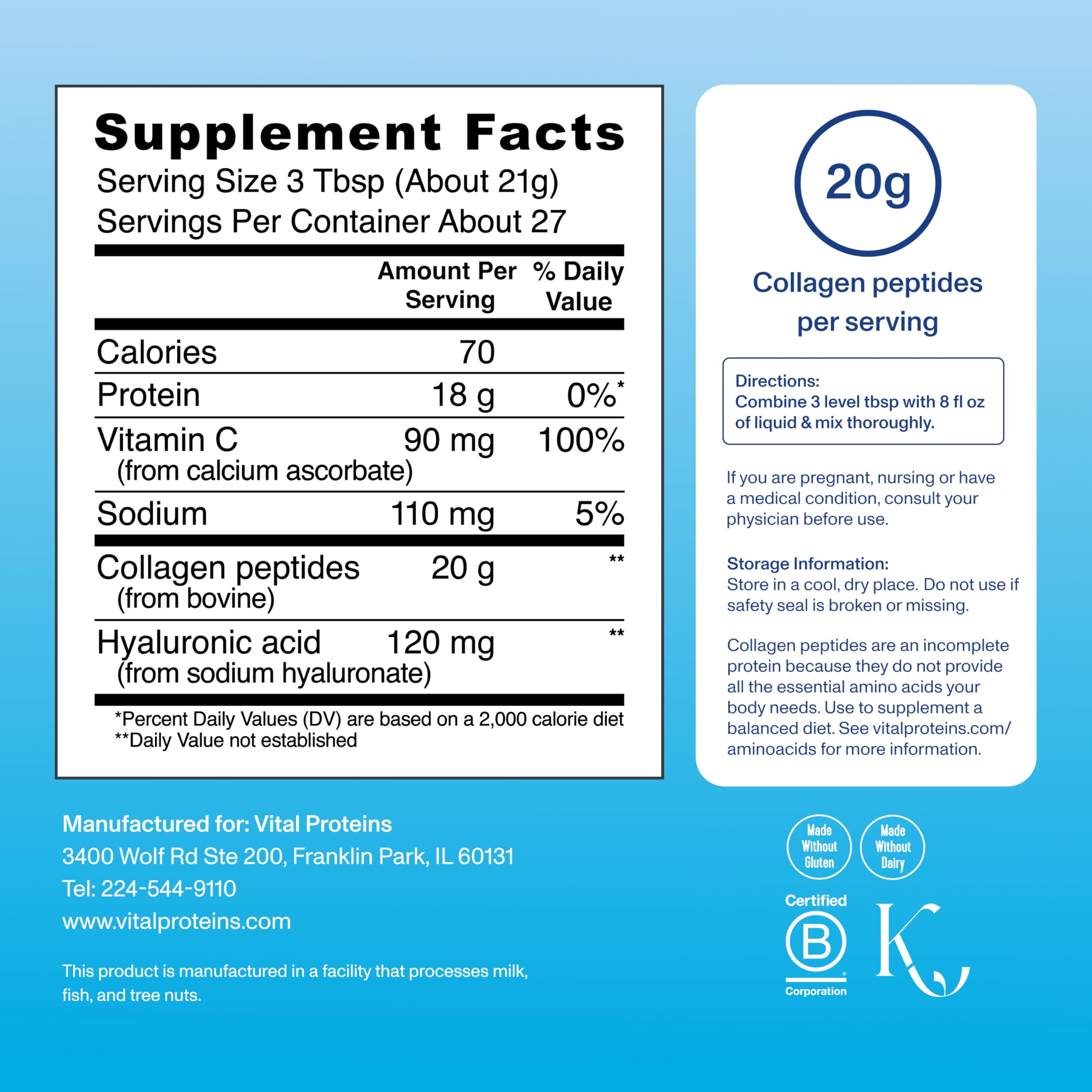Collagen Peptides Powder with Hyaluronic Acid & Vitamin C – 27 Servings