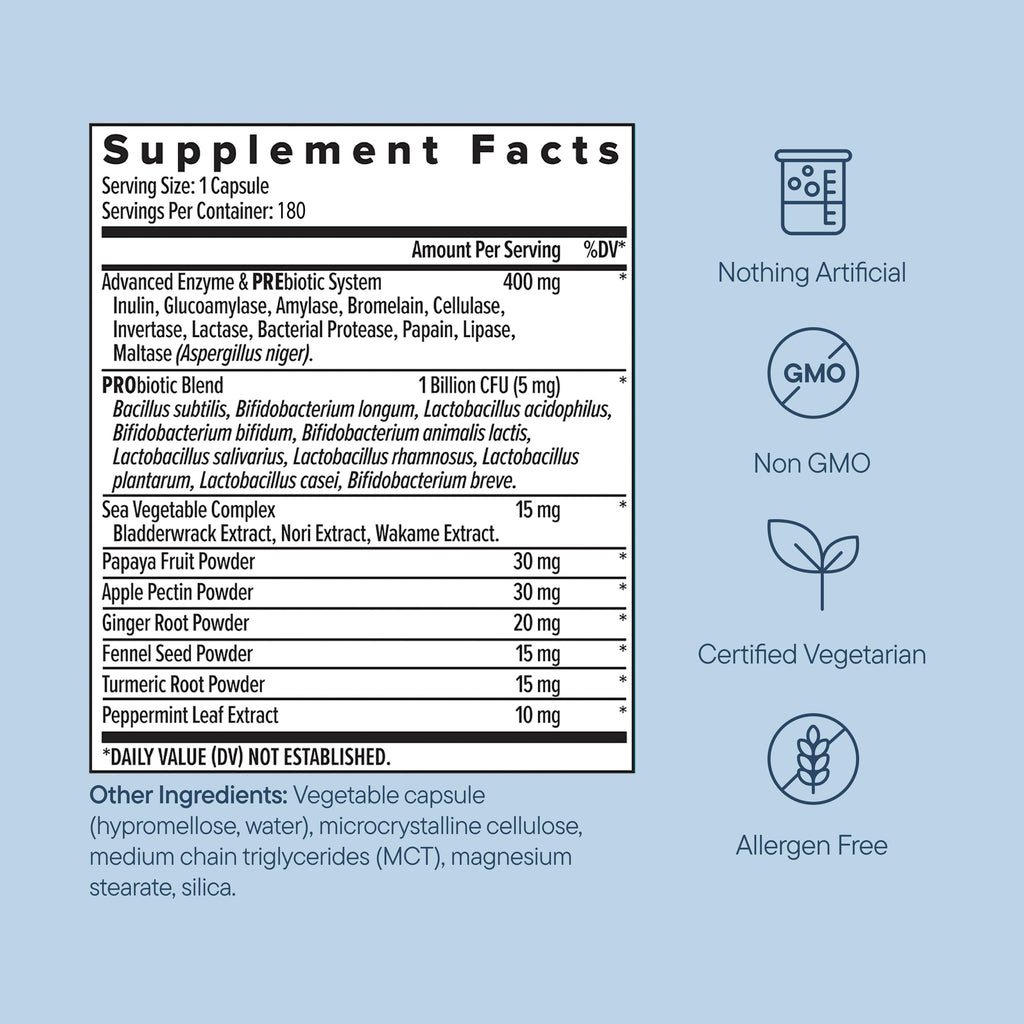 Digestive Enzymes with Probiotics – Gut & Bloating Relief, 180 Caps