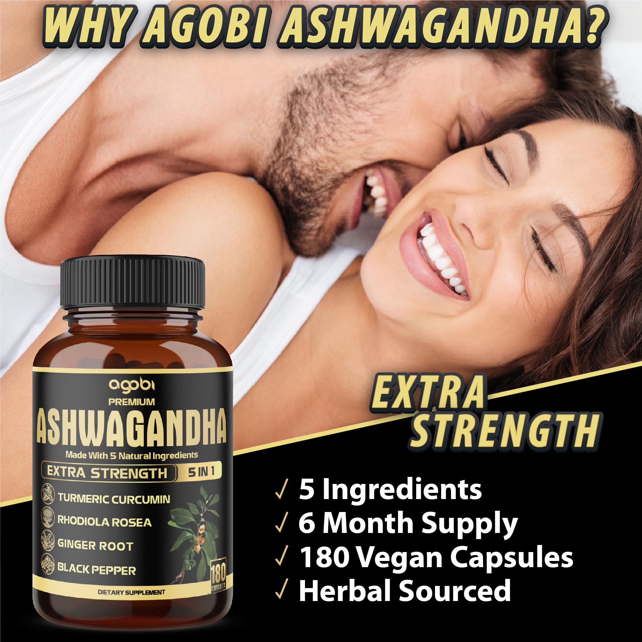Ashwagandha Complex Capsules with Turmeric – Stress & Energy, 180 Ct