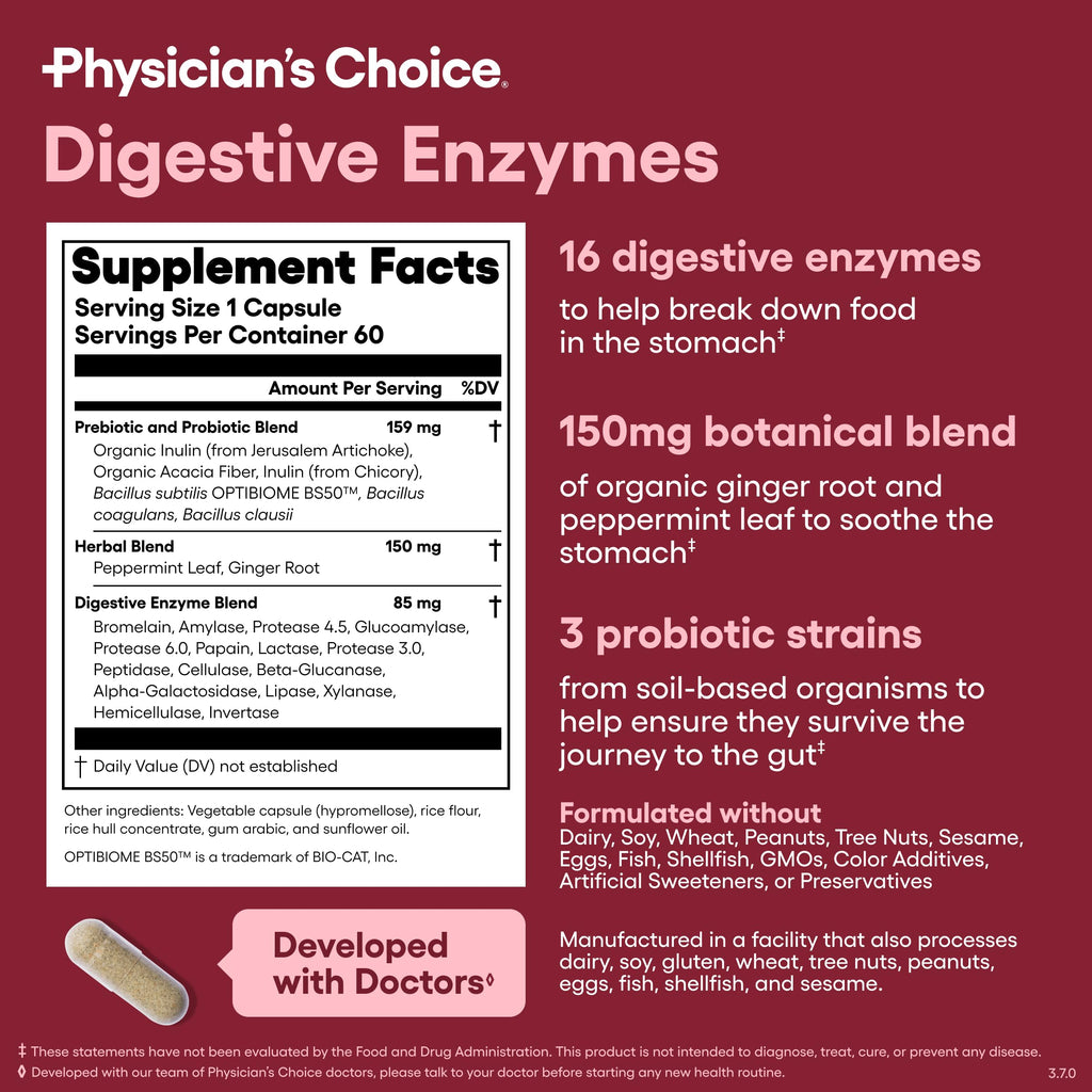 Digestive Enzymes with Probiotics – Bloating Relief, 60 Capsules