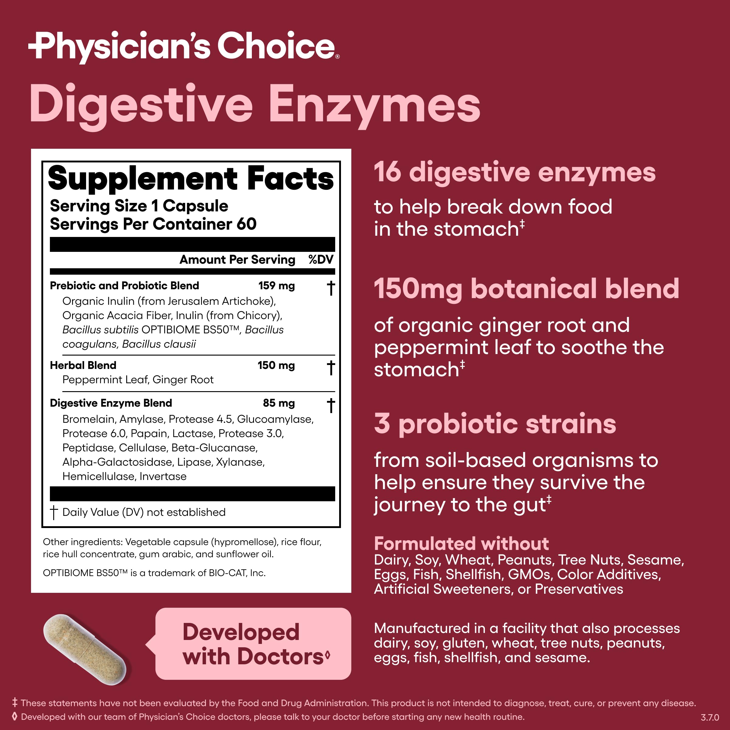 Digestive Enzymes with Probiotics – Bloating Relief, 60 Capsules