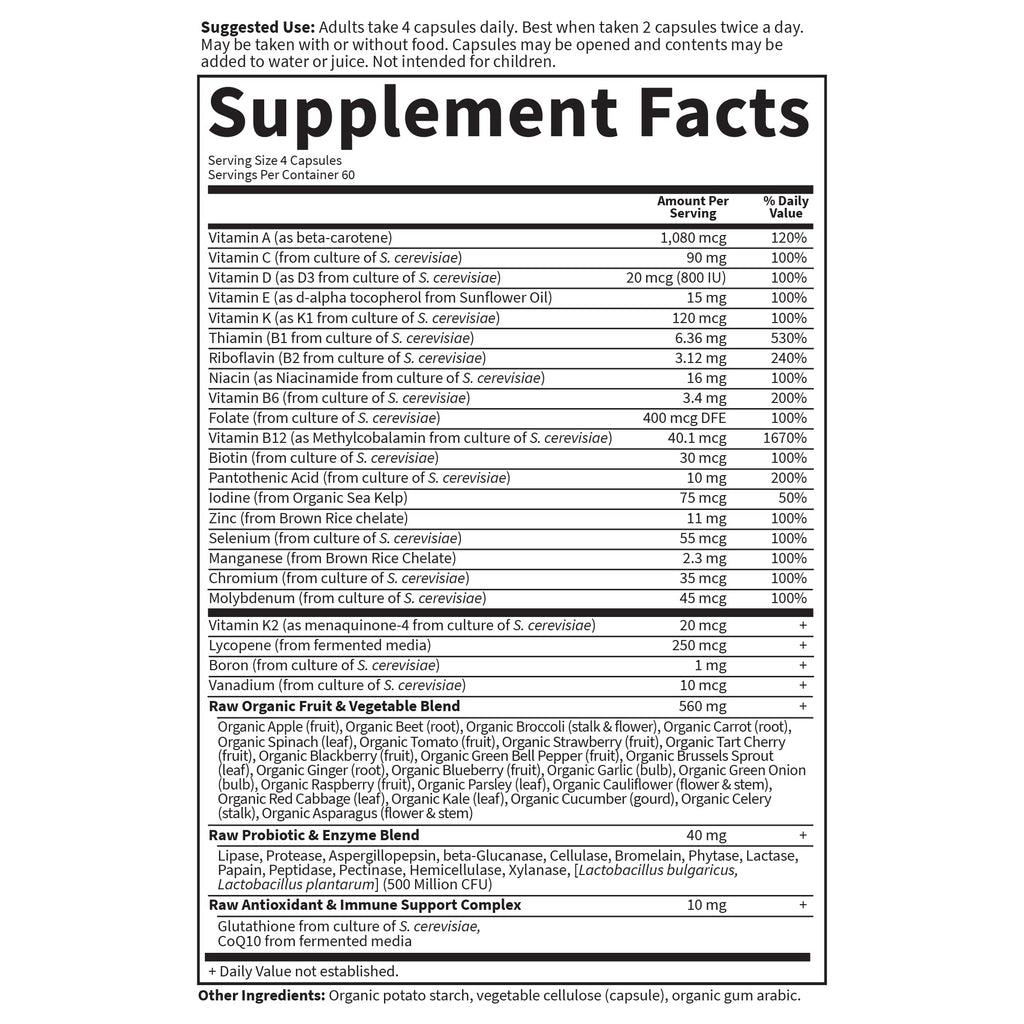 Men's Whole Food Multivitamin Capsules – Raw Vitamins & Minerals, 240 Count