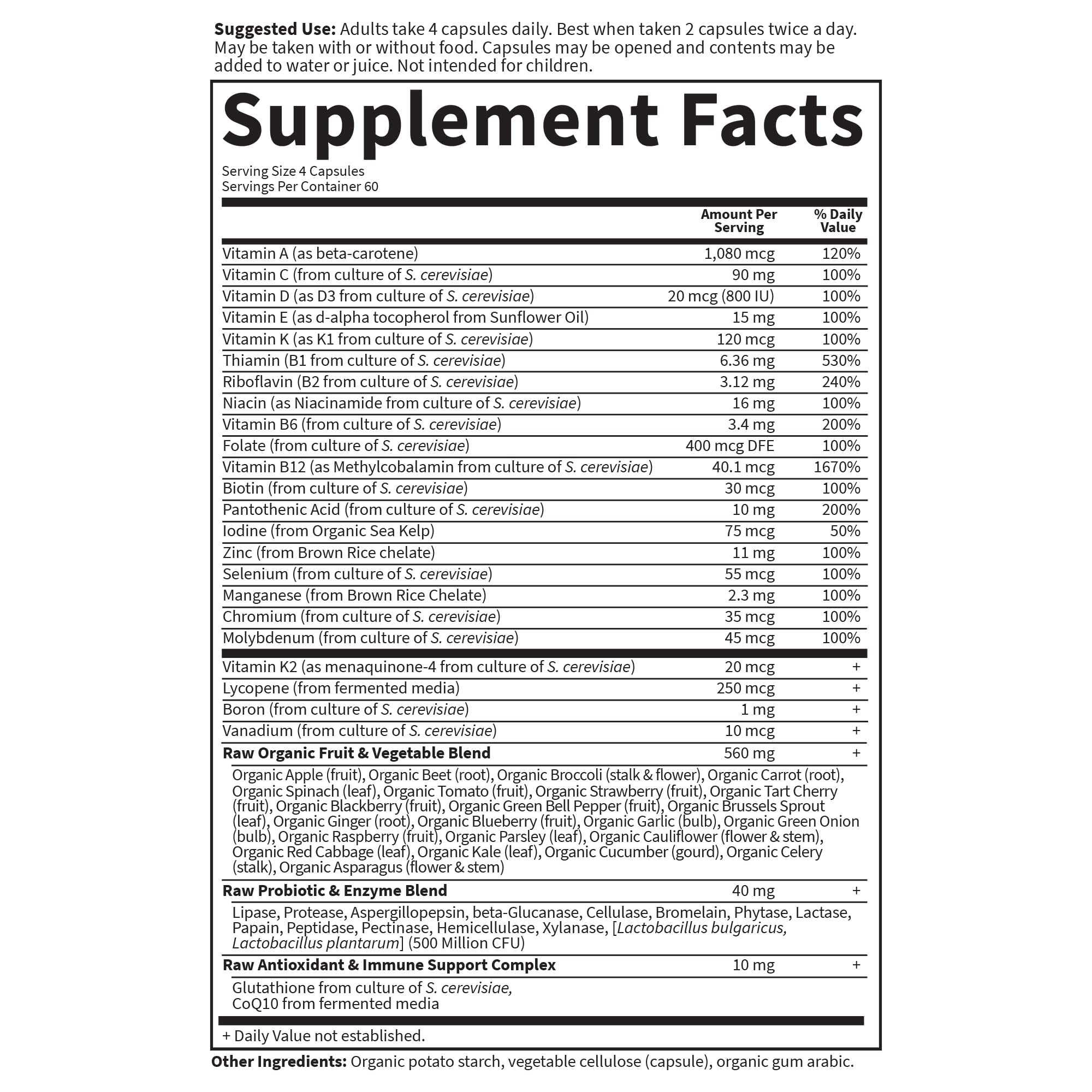 Men's Whole Food Multivitamin Capsules – Raw Vitamins & Minerals, 240 Count