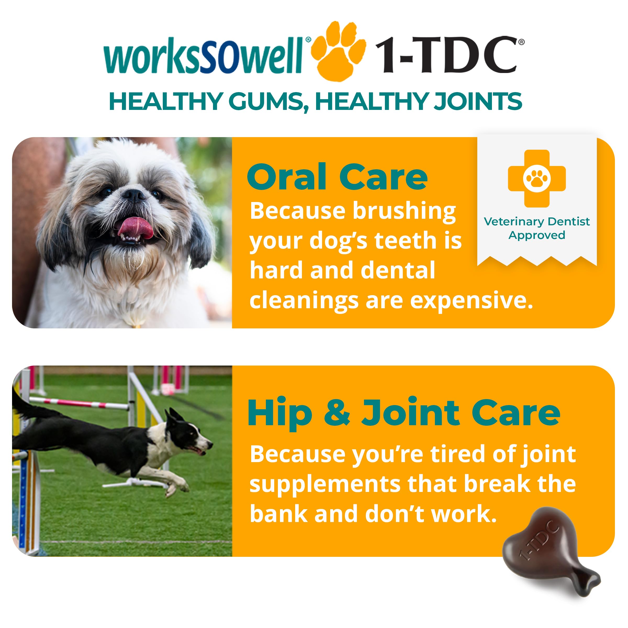Hip & Joint Supplement for Dogs & Cats – Oral Health & Arthritis 60ct